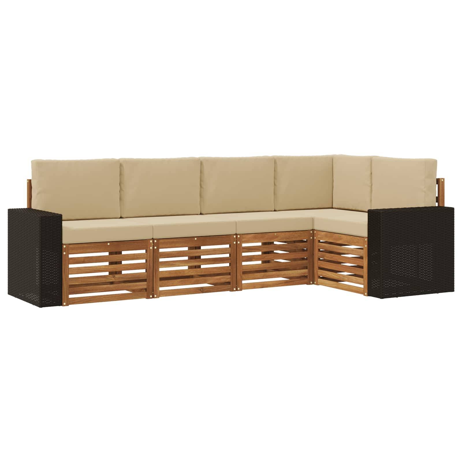 vidaXL Ecksofa Set mit Kissen 5 pcs Natur und Beige Massivholz Akazie