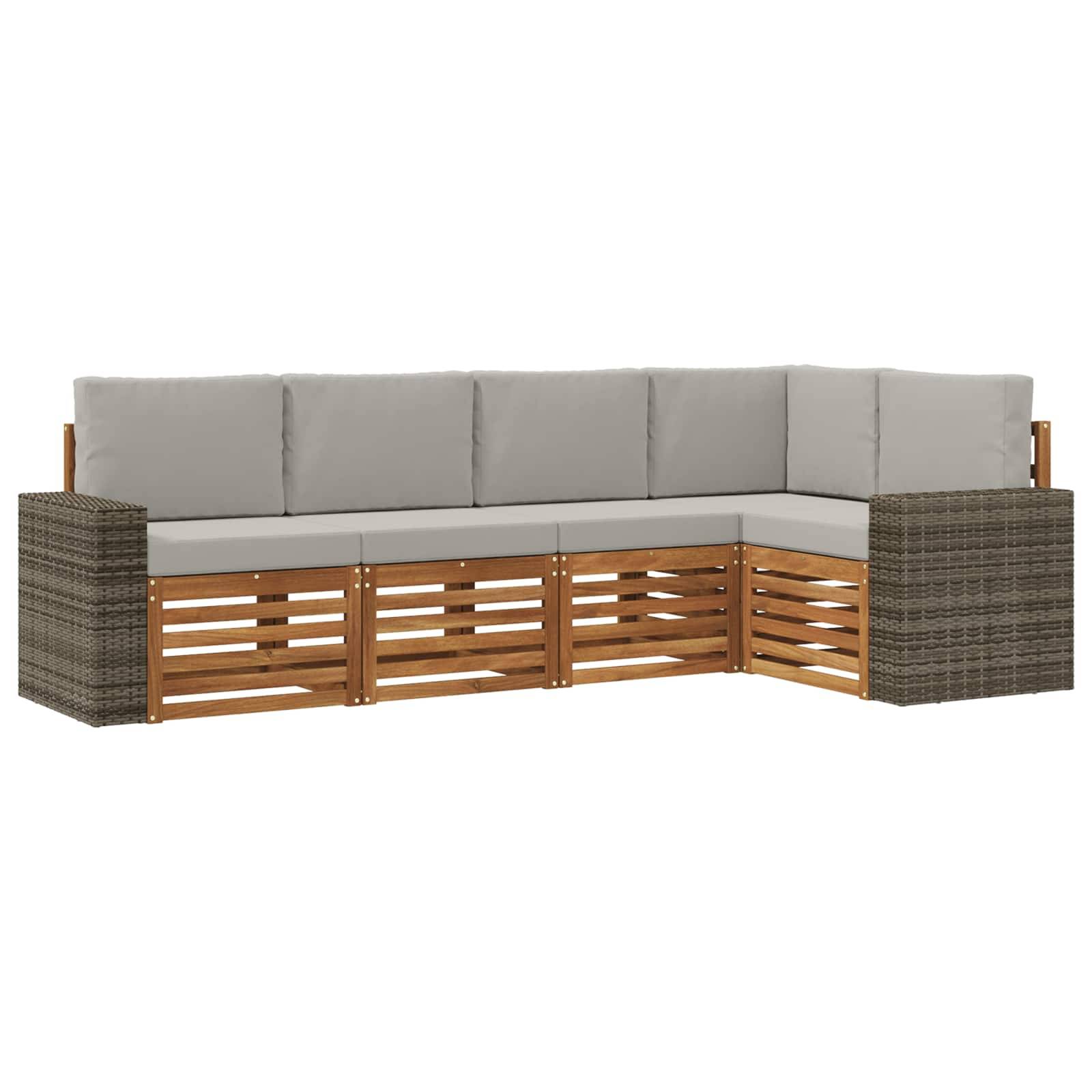 vidaXL Ecksofa Set 5 pcs Natürlich und Hellgrau Massivholz Akazie