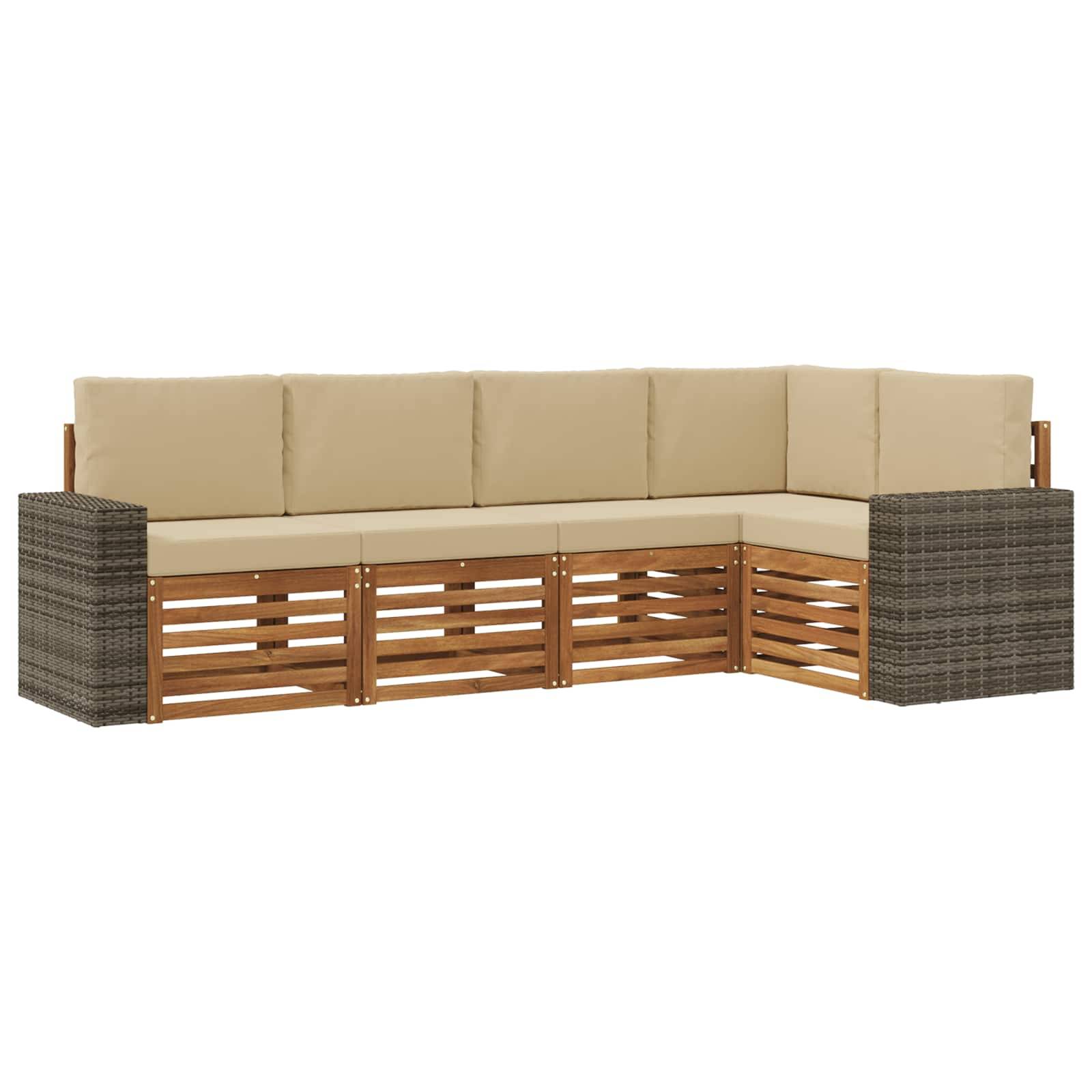 vidaXL Ecksofa Set mit Kissen 5 pcs Natur und Beige Massivholz Akazie