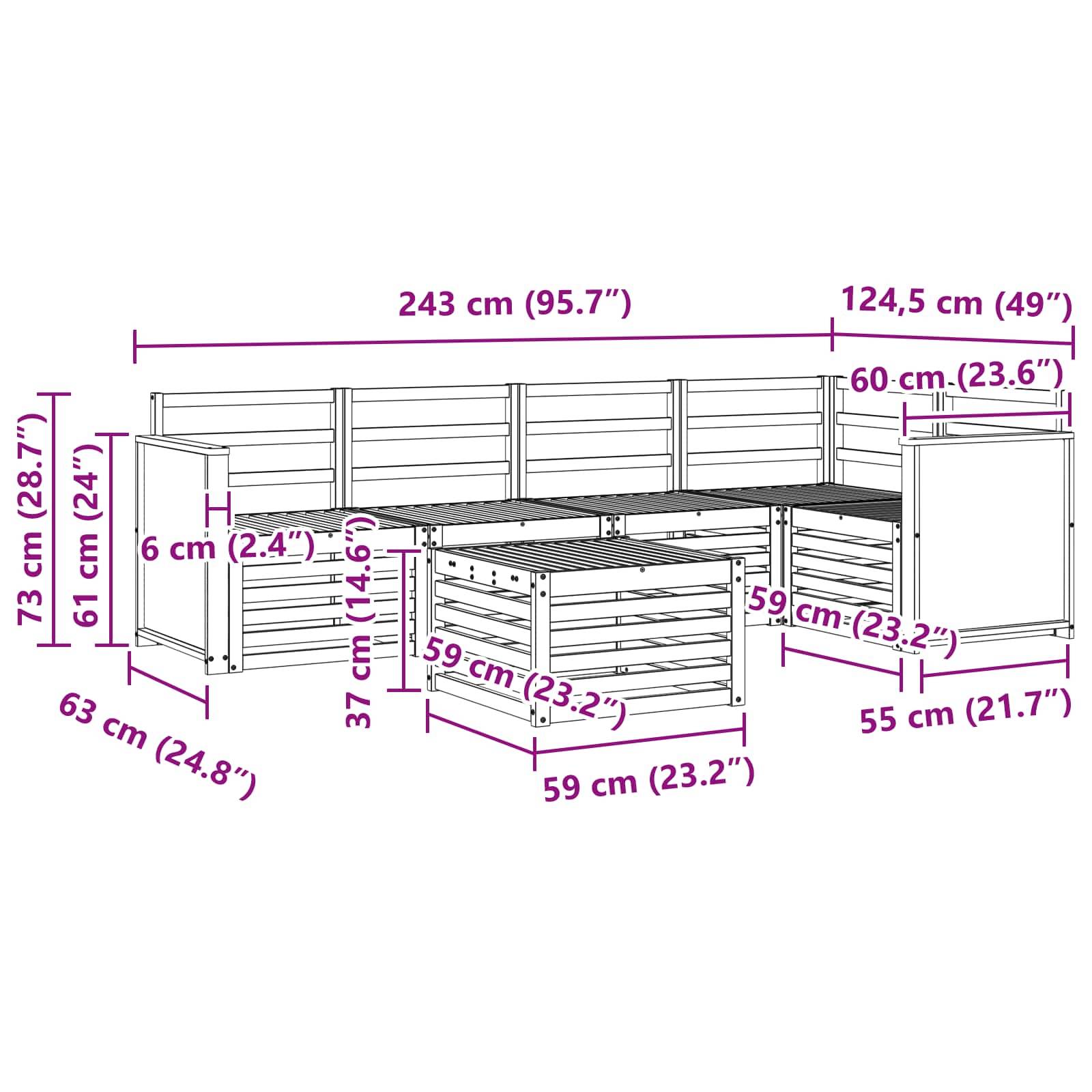 vidaXL Ecksofa Set 5 pcs Natur Massivholz Akazie