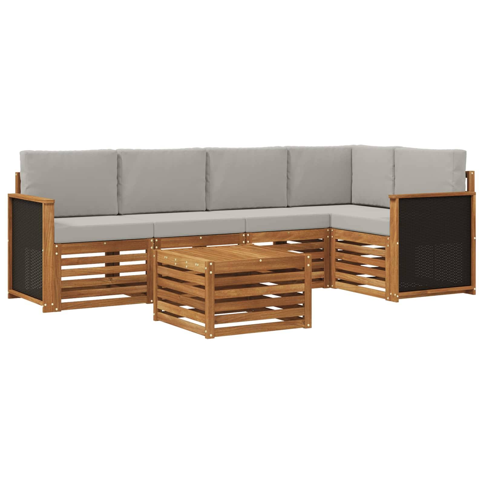 vidaXL Ecksofa Set mit Kissen 5 pcs Natürlich und Hellgrau