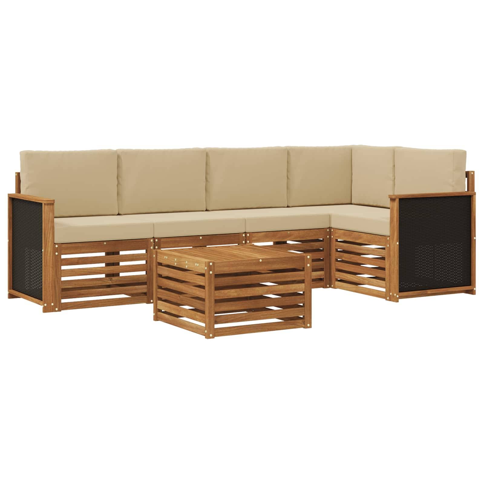 vidaXL Ecksofa Set 5 pcs Natur Massives Akazienholz und Polyester