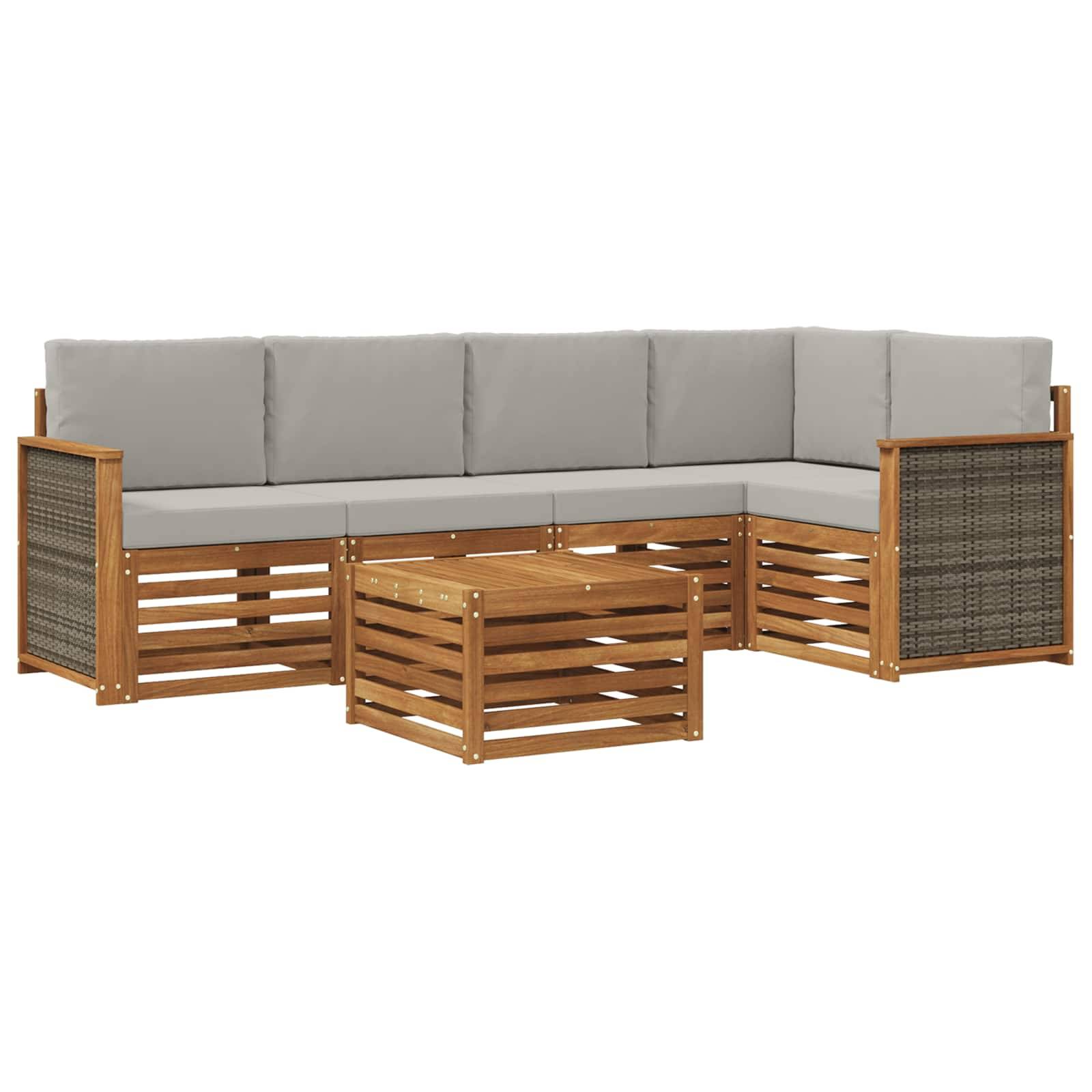 vidaXL Ecksofa Set mit Kissen 5 pcs Natürlich und Hellgrau