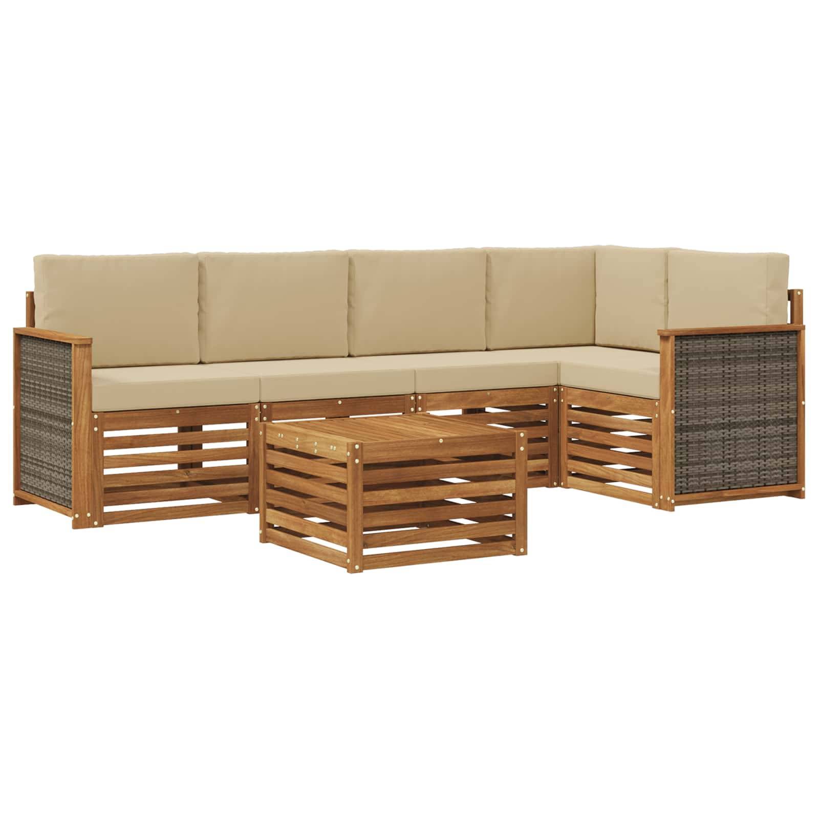 vidaXL Ecksofa Set 5 pcs Natur Massives Akazienholz und Polyester