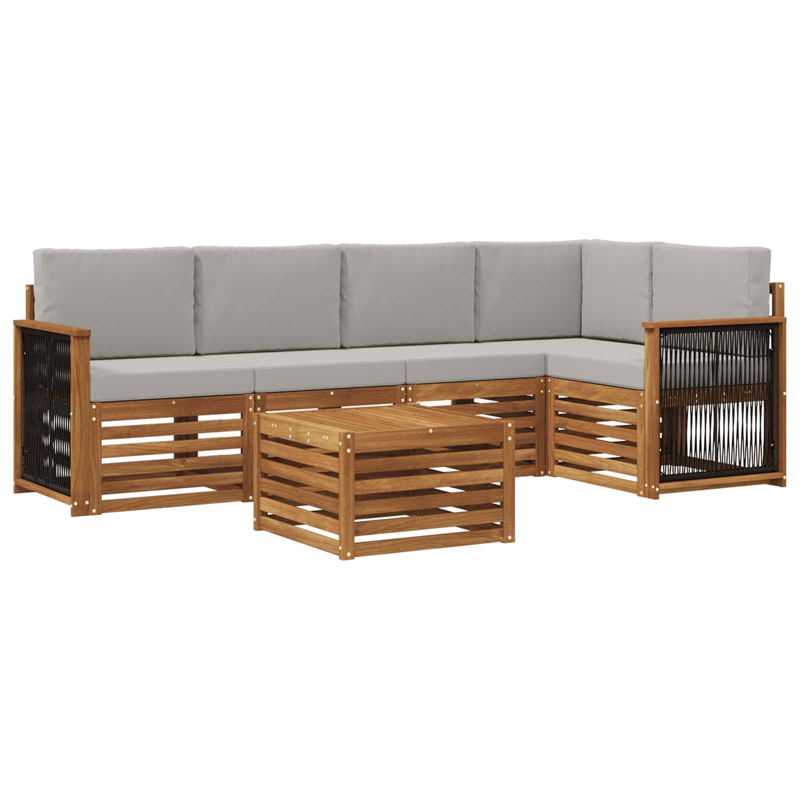 vidaXL Ecksofa Set mit Kissen 5 pcs Natürlich und Hellgrau