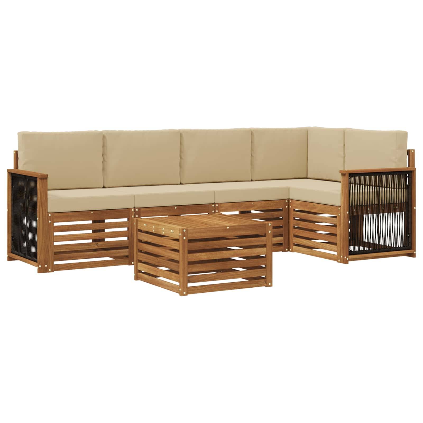 vidaXL Ecksofa Set 5 pcs Natur Massives Akazienholz und Polyester