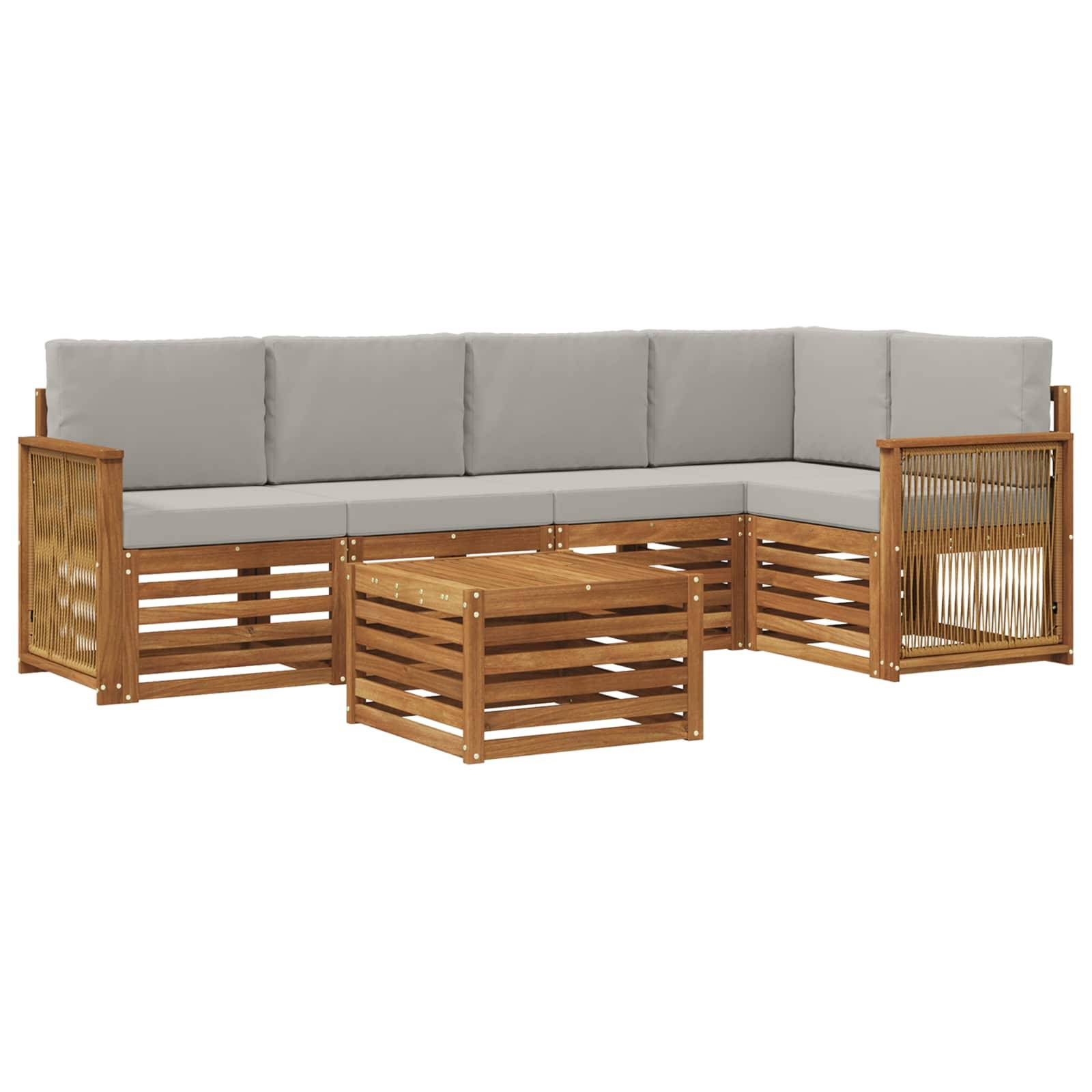 vidaXL Ecksofa Set mit Kissen 5 pcs Natürlich und Hellgrau