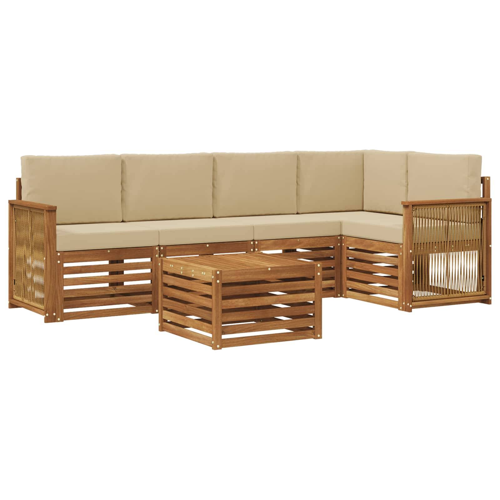 vidaXL Ecksofa Set 5 pcs Natur Massives Akazienholz und Polyester
