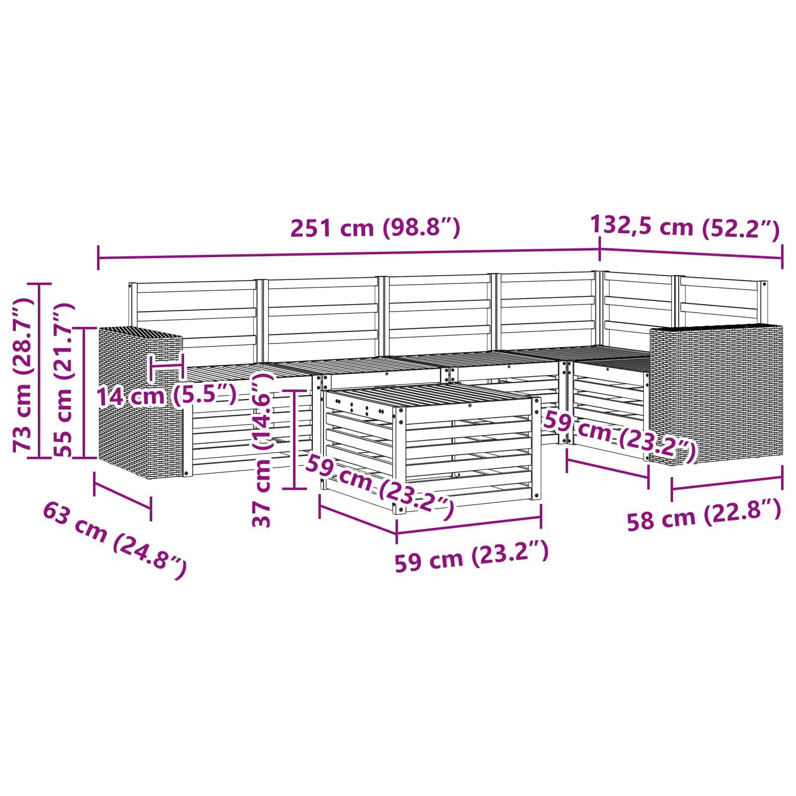 vidaXL Ecksofa Set 6 pcs Natur Massivholz Akazie