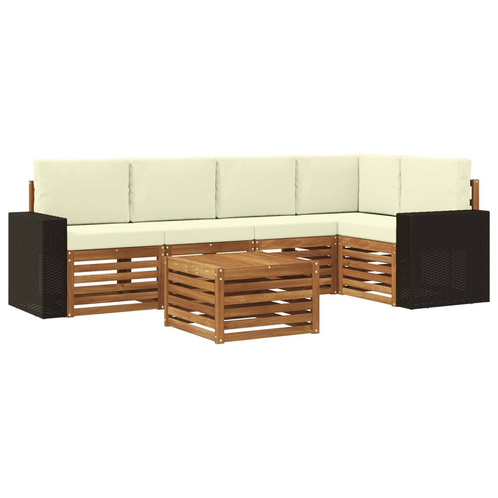 vidaXL Ecksofa Set mit Kissen 6 pcs Natur und Creme Massivholz Akazie