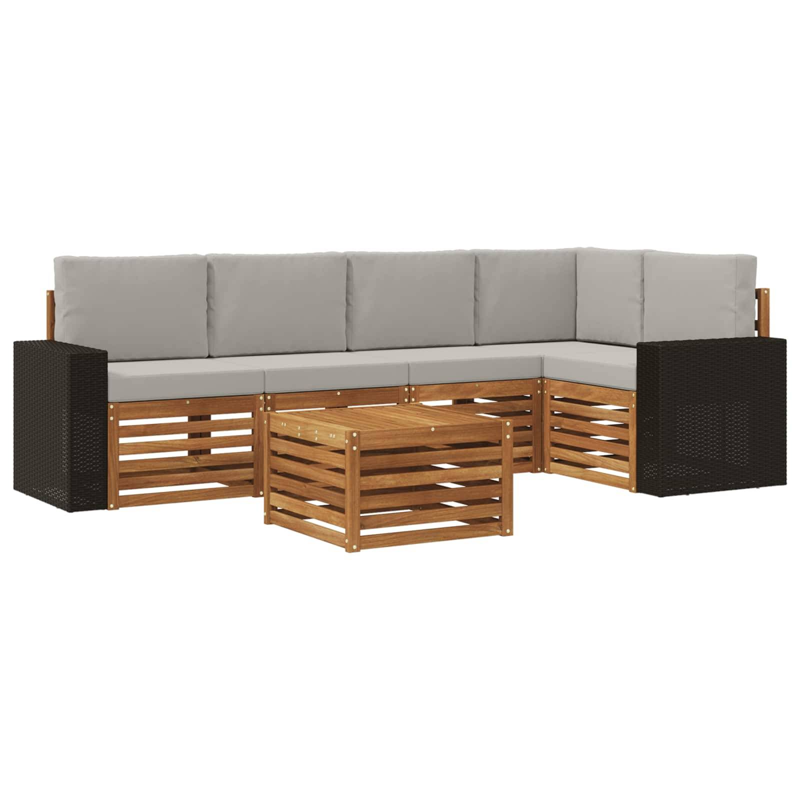 vidaXL Ecksofa Set 6 pcs Natürlich und Hellgrau Massivholz Akazie