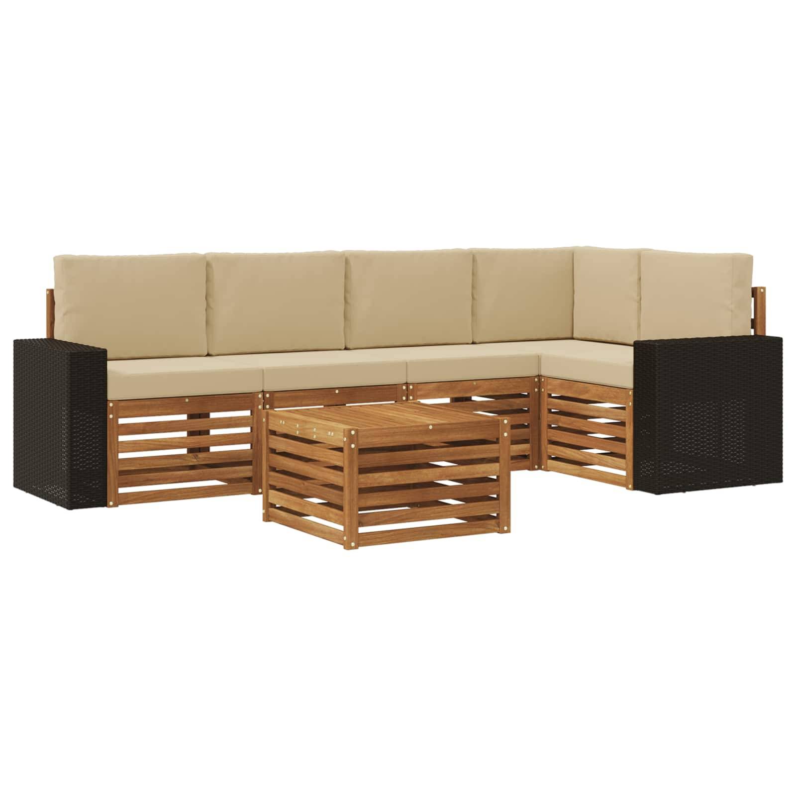 vidaXL Ecksofa Set mit Kissen 6 pcs Natur und Beige Massivholz Akazie