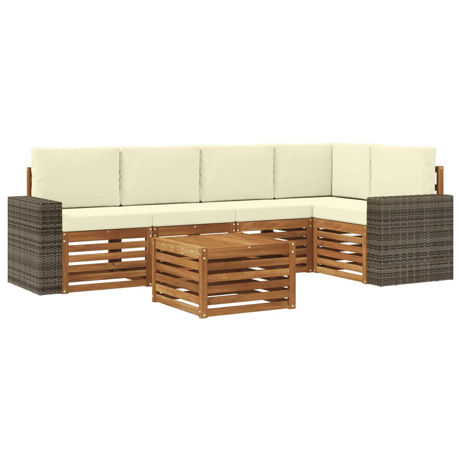 vidaXL Ecksofa Set mit Kissen 6 pcs Natur und Creme Massivholz Akazie