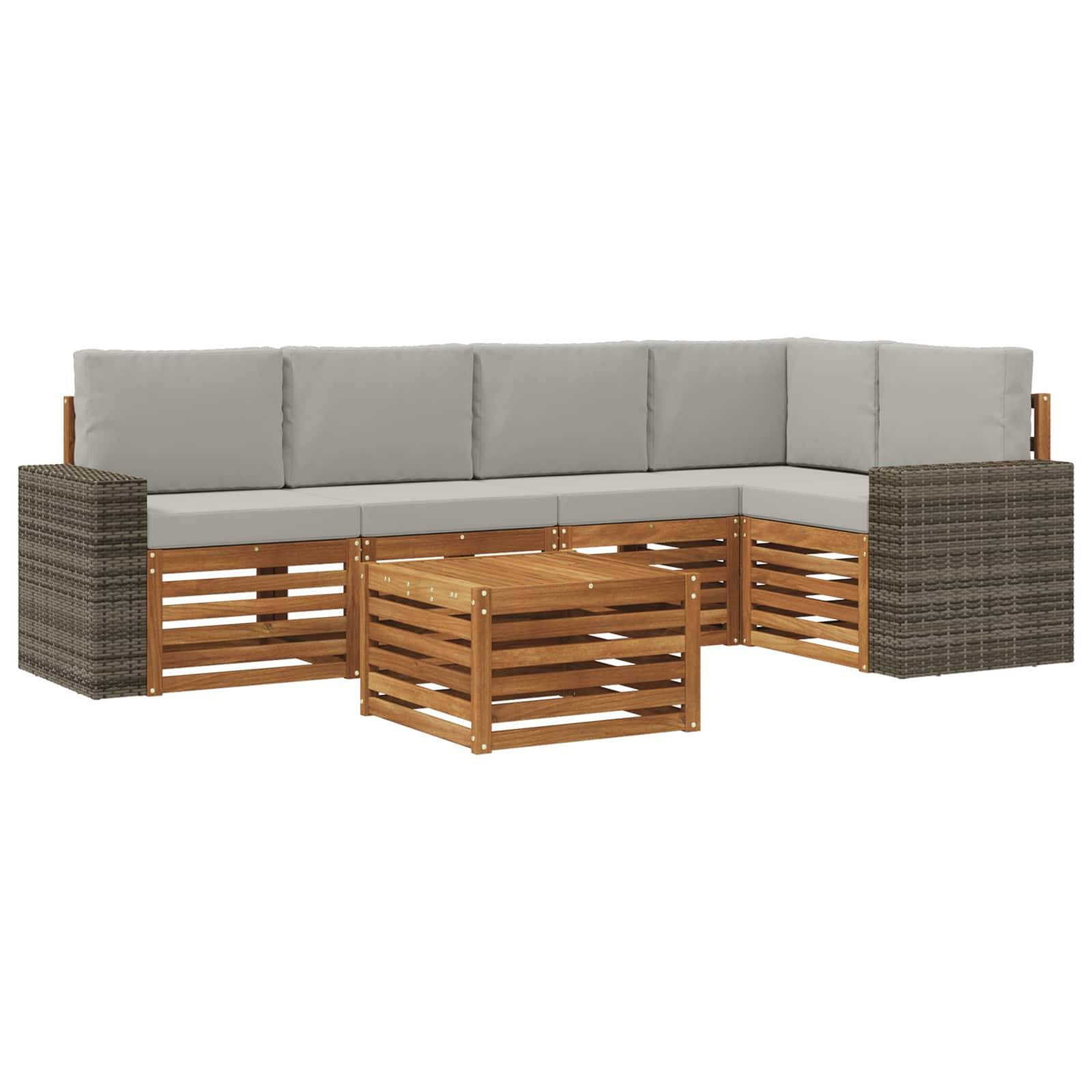 vidaXL Ecksofa Set 6 pcs Natürlich und Hellgrau Massivholz Akazie