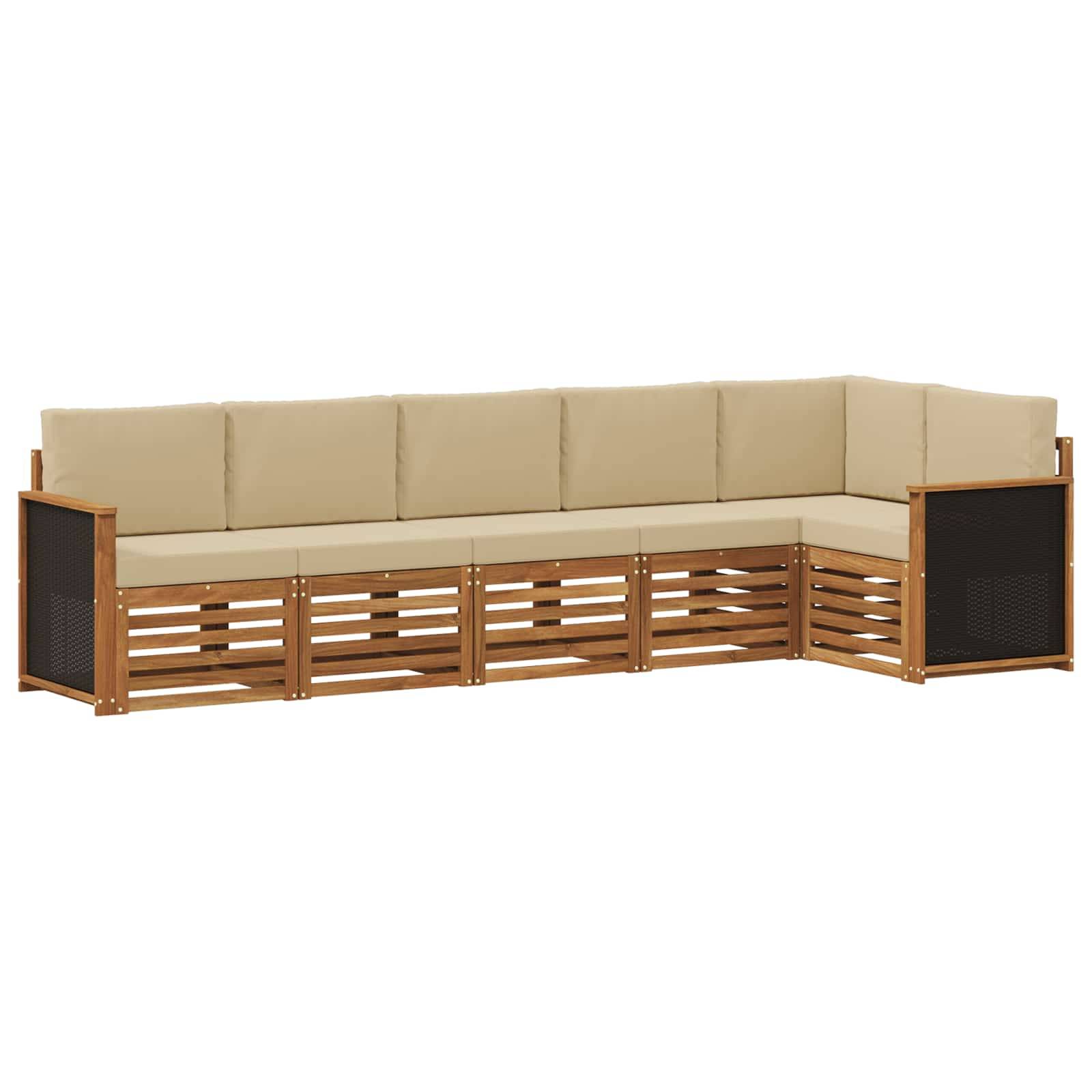 vidaXL Ecksofa Set 5 pcs Natur Massives Akazienholz und Polyester