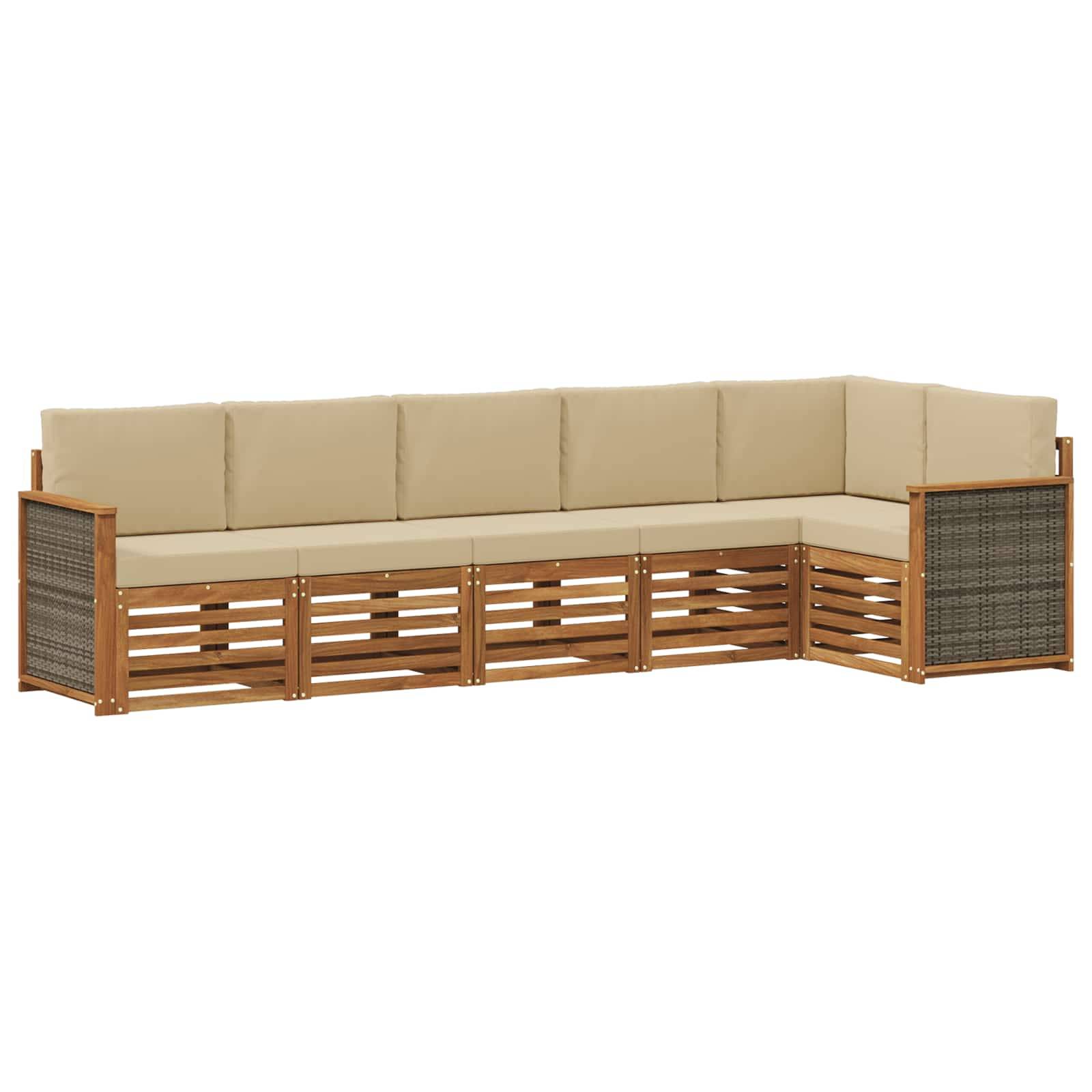 vidaXL Ecksofa Set 5 pcs Natur Massives Akazienholz und Polyester