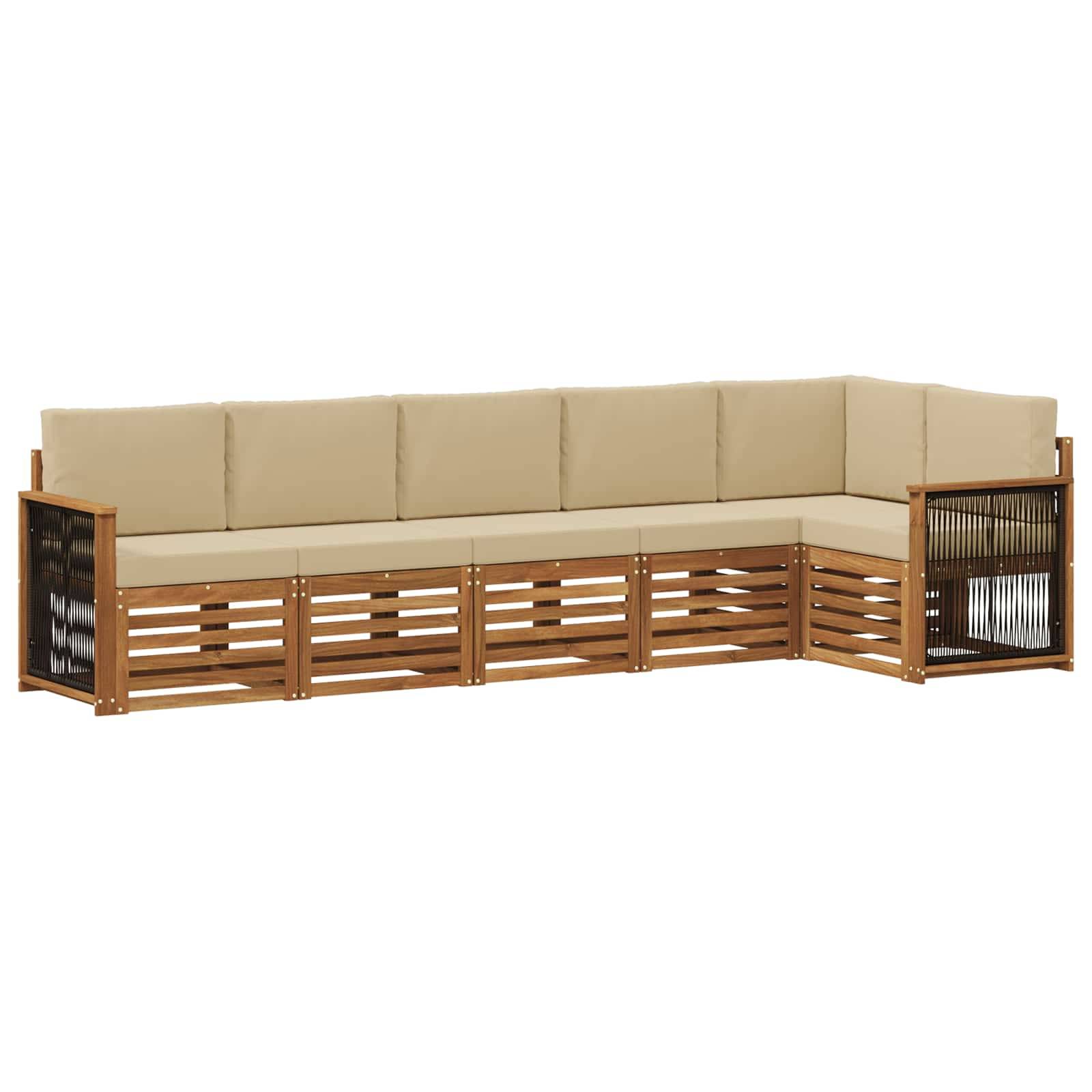 vidaXL Ecksofa Set 5 pcs Natur Massives Akazienholz und Polyester