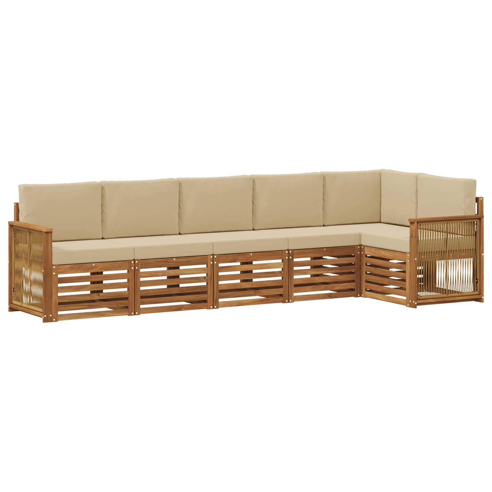 vidaXL Ecksofa Set 5 pcs Natur Massives Akazienholz und Polyester