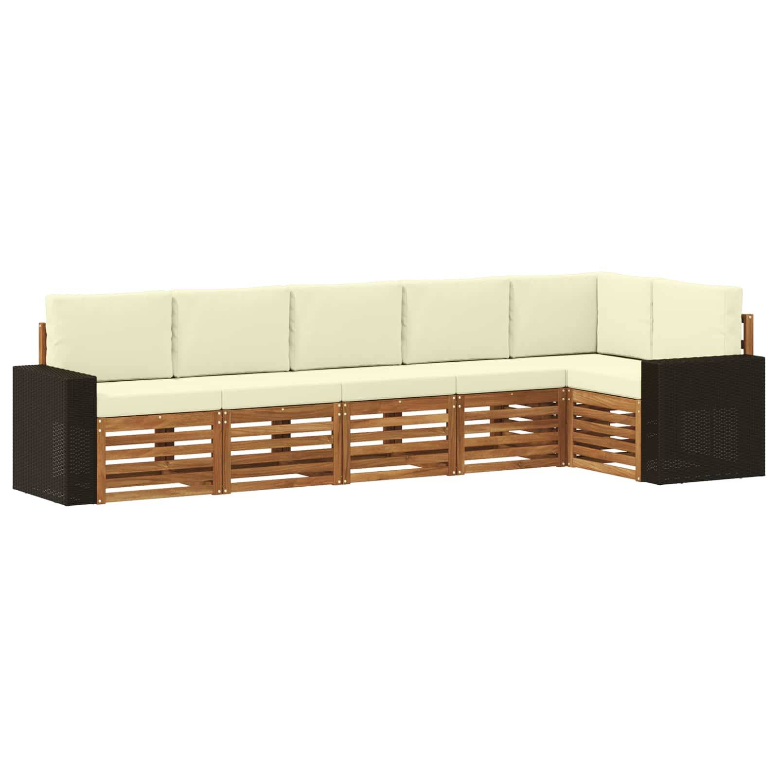 vidaXL Ecksofa Set mit Kissen 6 pcs Natur und Creme Massivholz Akazie
