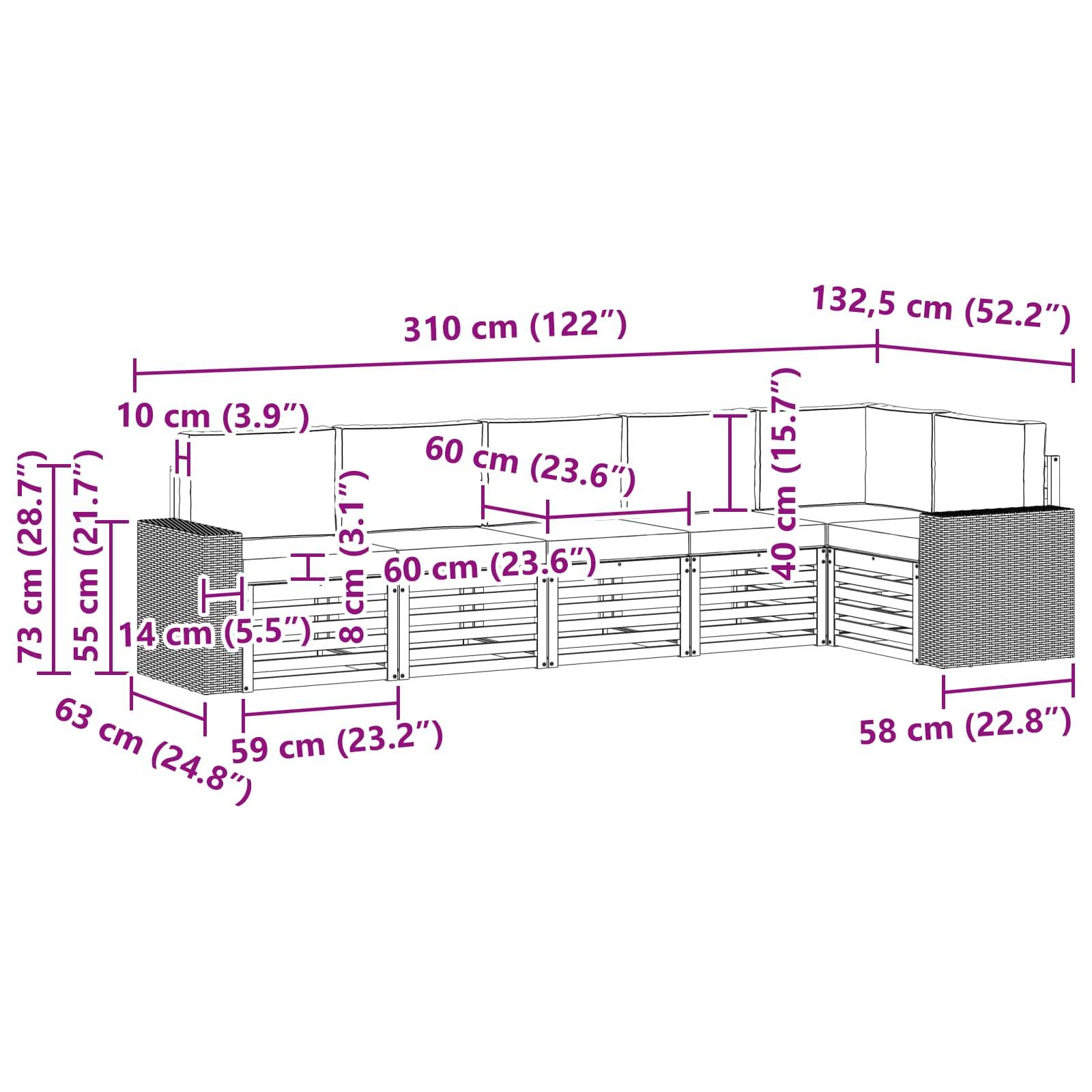 vidaXL Ecksofa Set mit Kissen 6 pcs Natur und Creme Massivholz Akazie