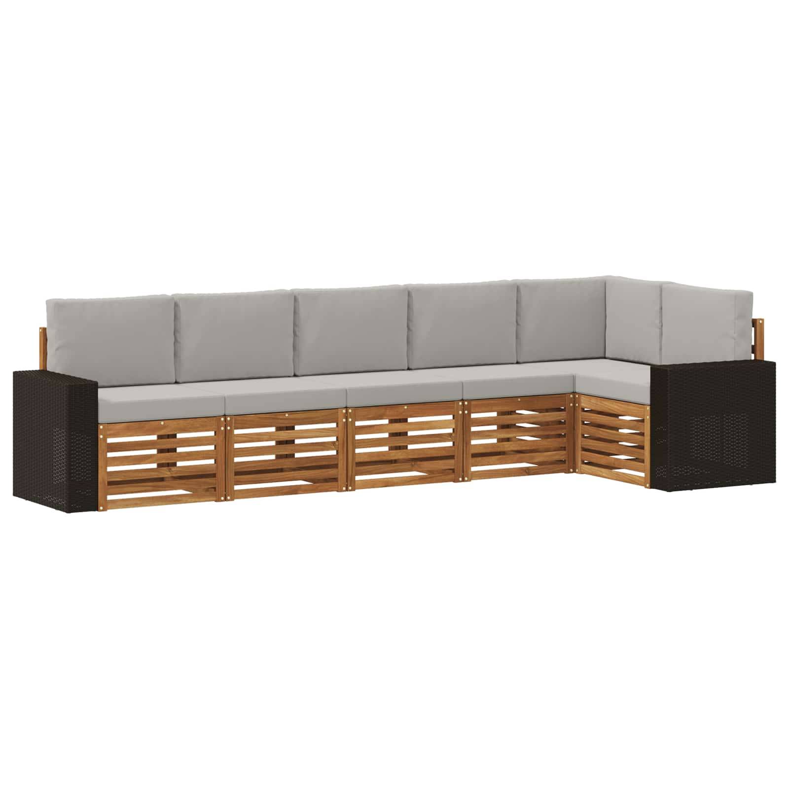 vidaXL Ecksofa Set 6 pcs Natürlich und Hellgrau Massivholz Akazie