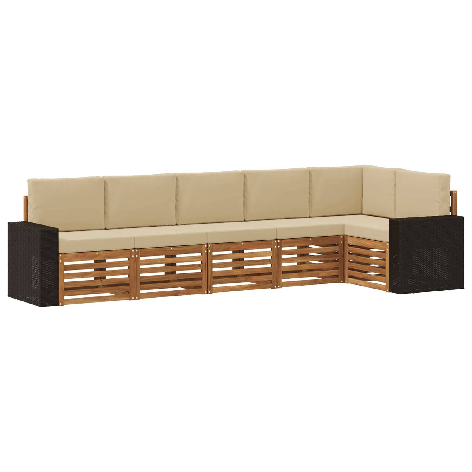 vidaXL Ecksofa Set mit Kissen 6 pcs Natur und Beige Massivholz Akazie