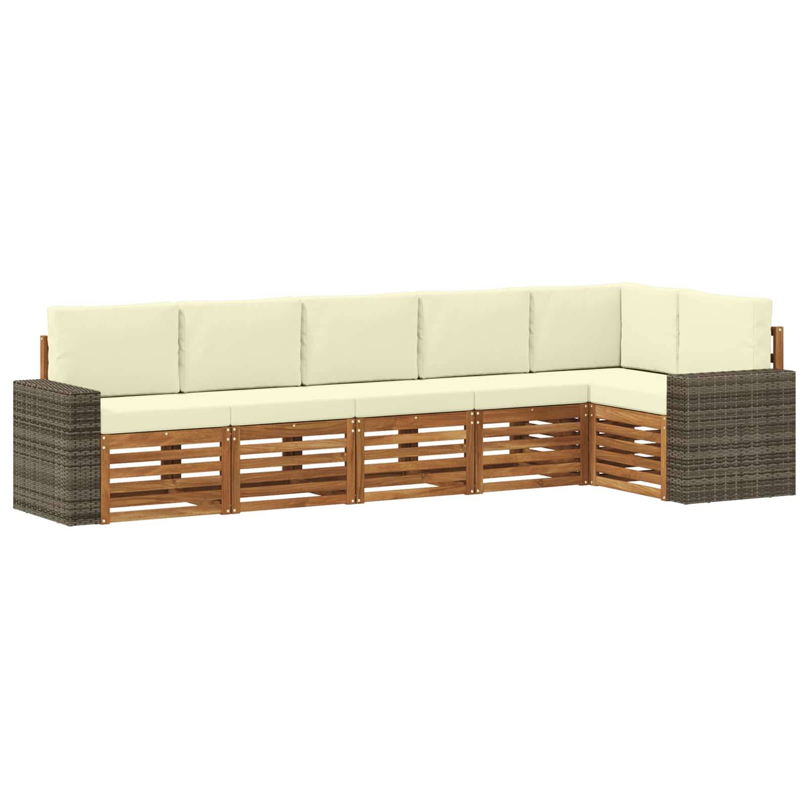 vidaXL Ecksofa Set mit Kissen 6 pcs Natur und Creme Massivholz Akazie