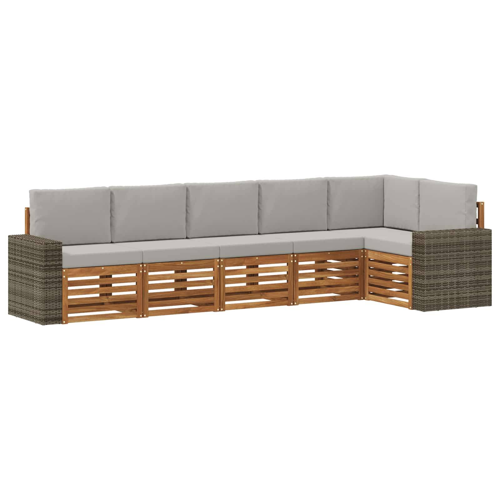 vidaXL Ecksofa Set 6 pcs Natürlich und Hellgrau Massivholz Akazie