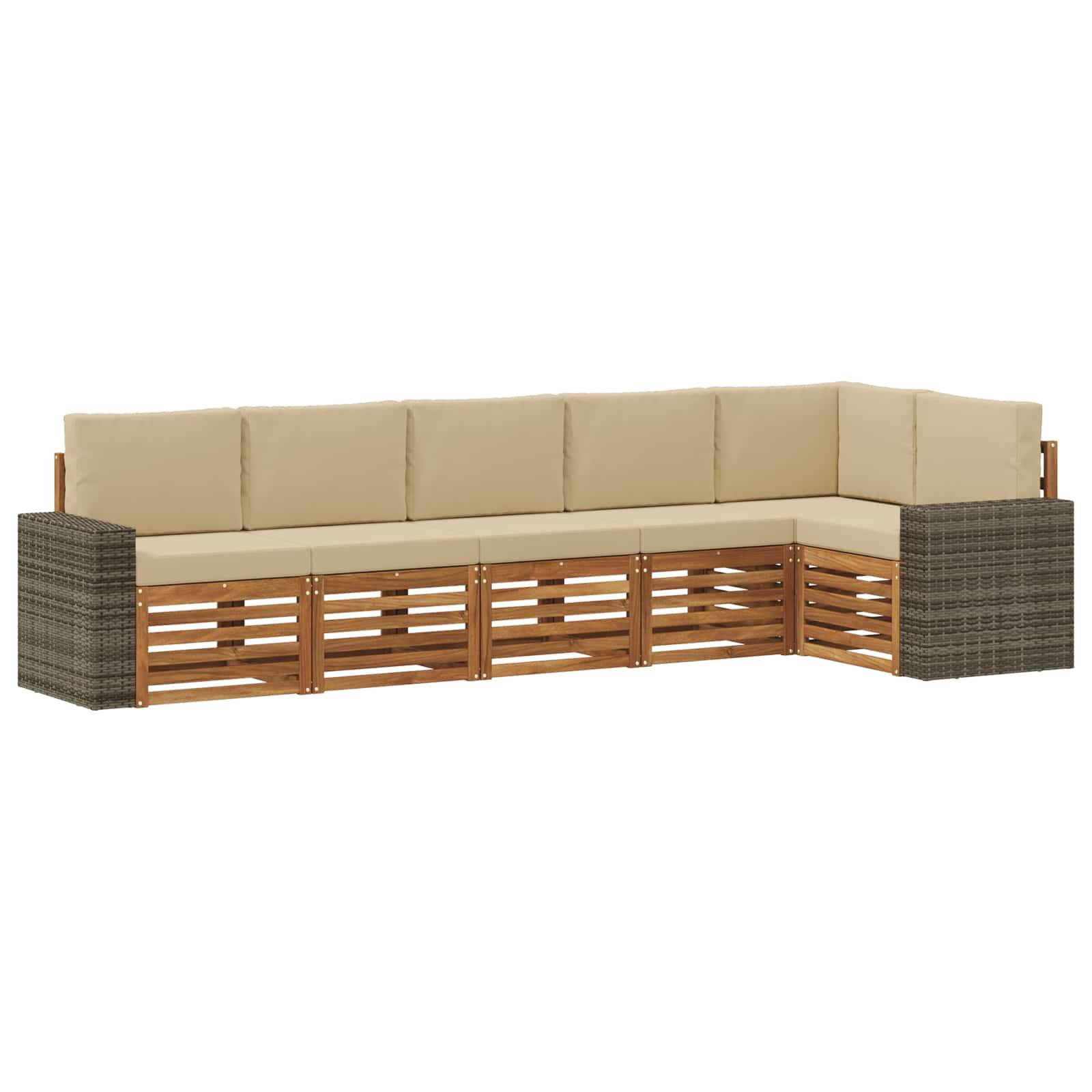 vidaXL Ecksofa Set mit Kissen 6 pcs Natur und Beige Massivholz Akazie
