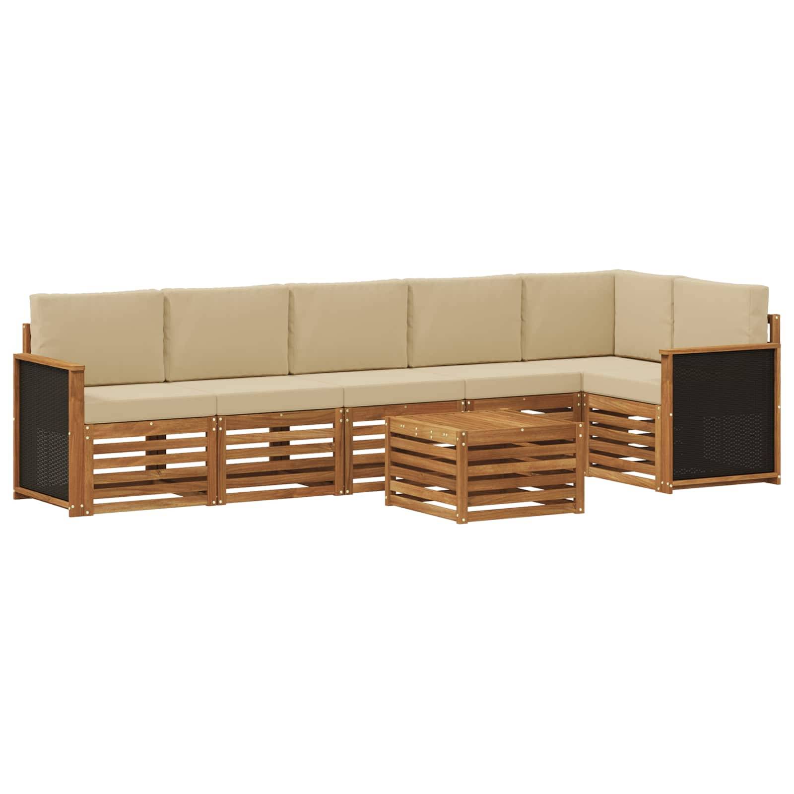 vidaXL Ecksofa Set 6 pcs Natur Massives Akazienholz und Polyester