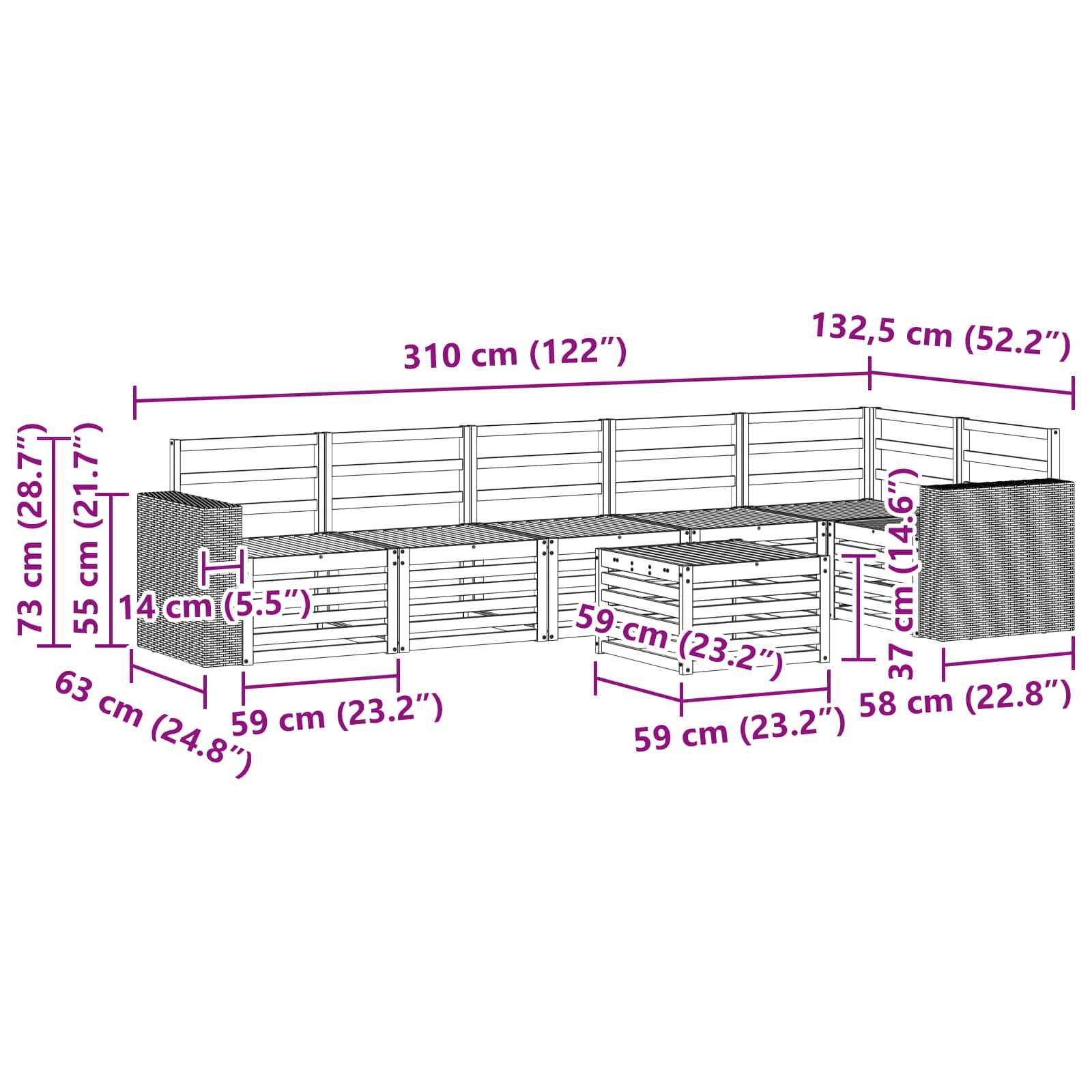 vidaXL Ecksofa Set 7 pcs Natur Massivholz Akazie