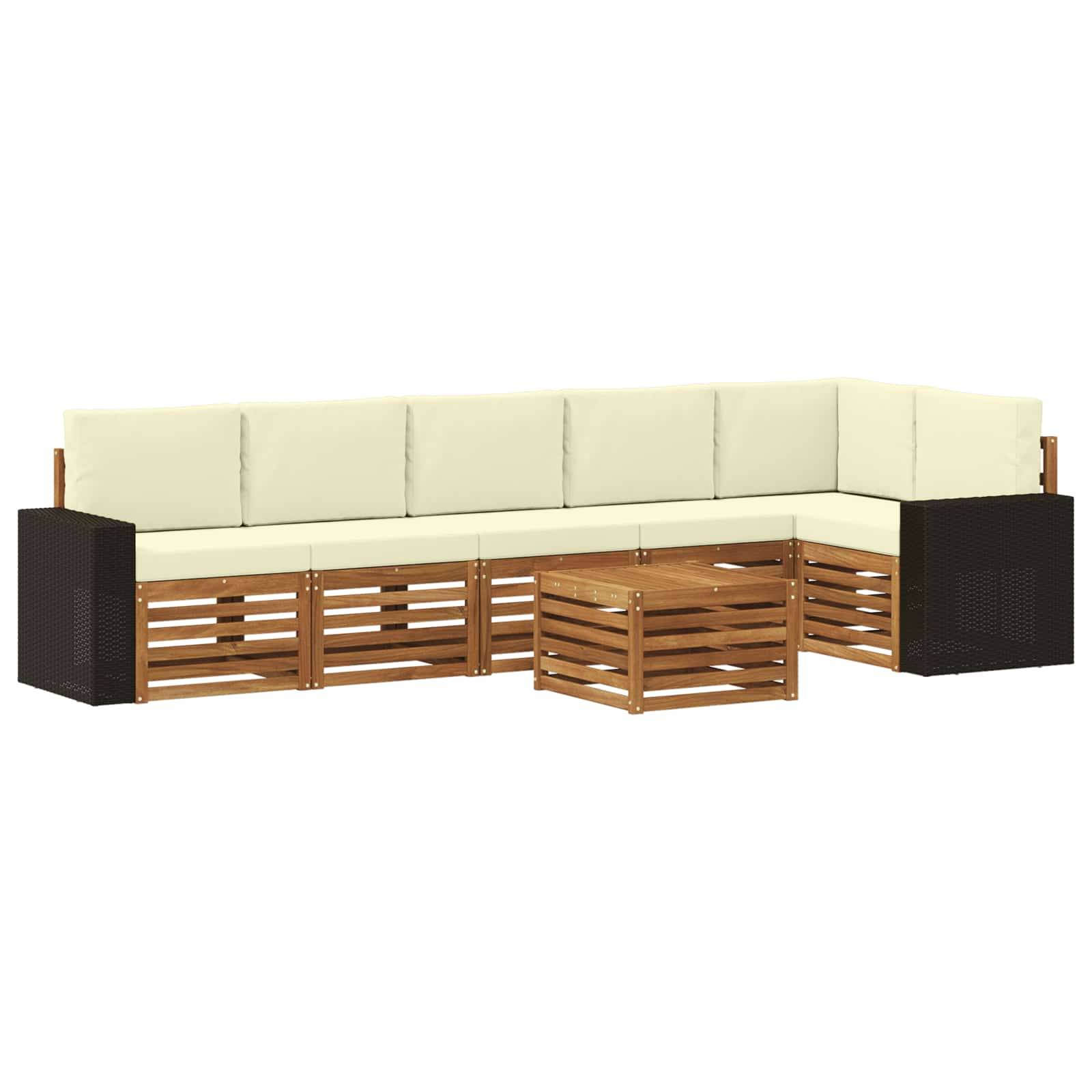 vidaXL Ecksofa Set mit Kissen 7 pcs Natur und Creme Massivholz Akazie