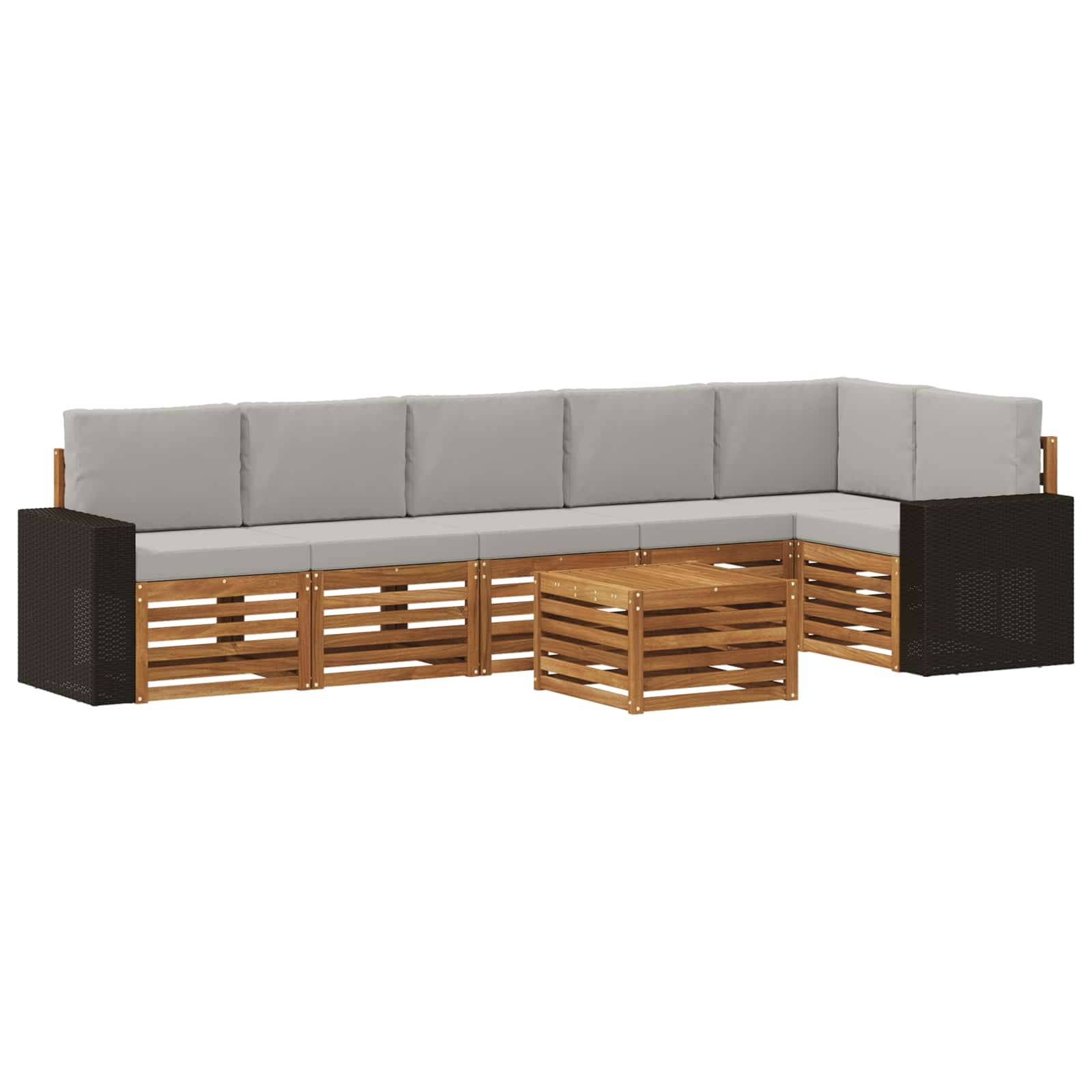 vidaXL Ecksofa Set 7 pcs Natürlich und Hellgrau Massivholz Akazie