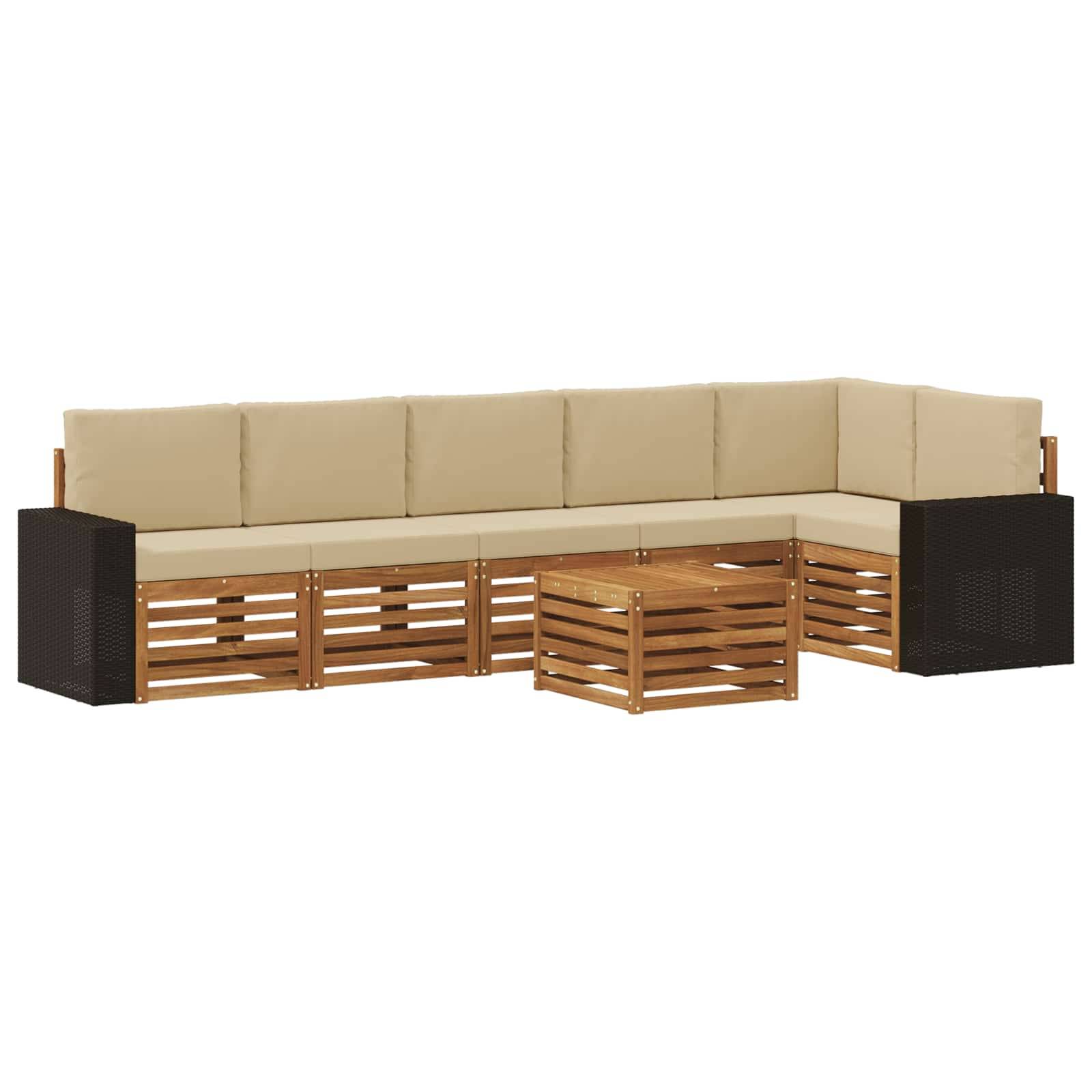 vidaXL Ecksofa Set mit Kissen 7 pcs Natur und Beige Massivholz Akazie
