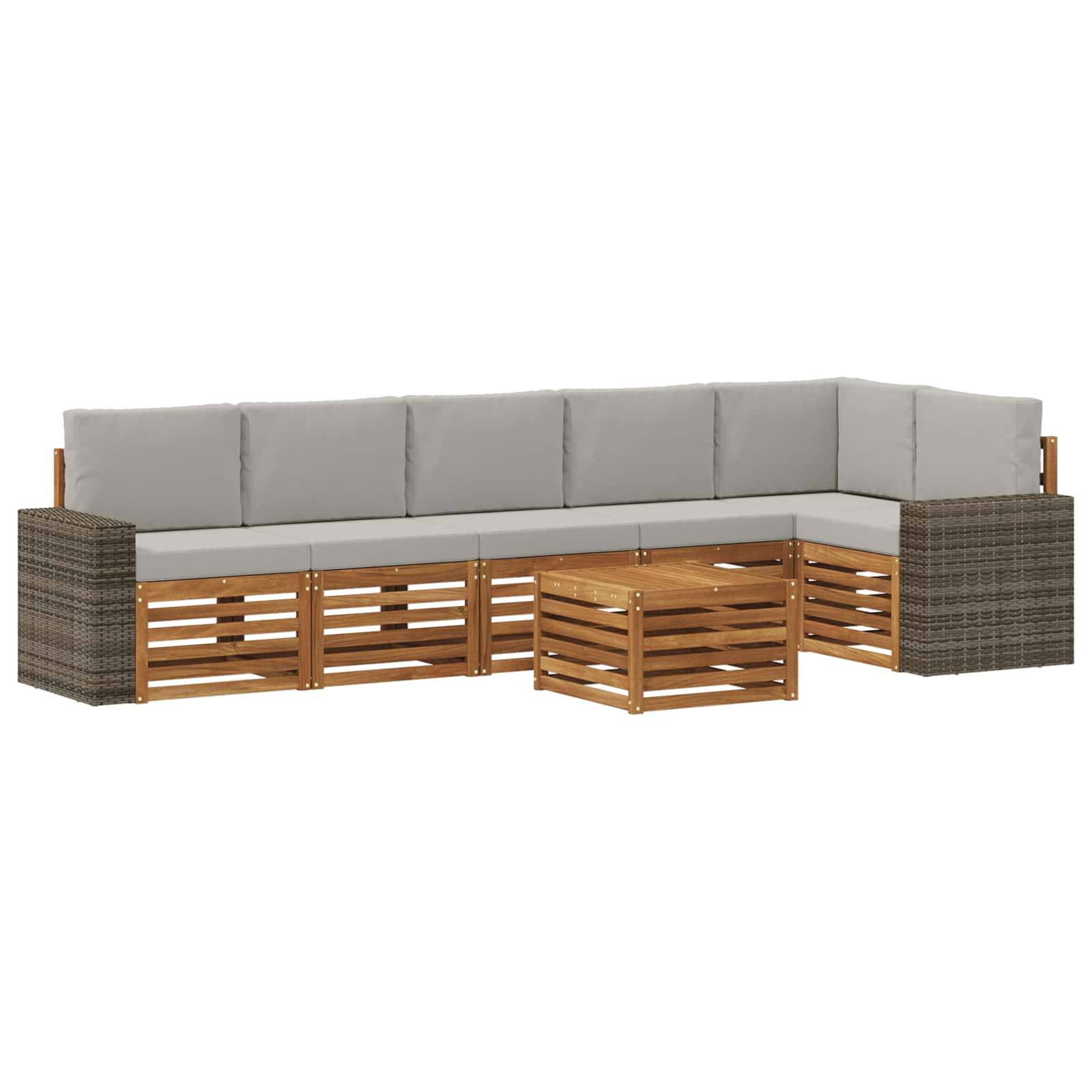 vidaXL Ecksofa Set 7 pcs Natürlich und Hellgrau Massivholz Akazie