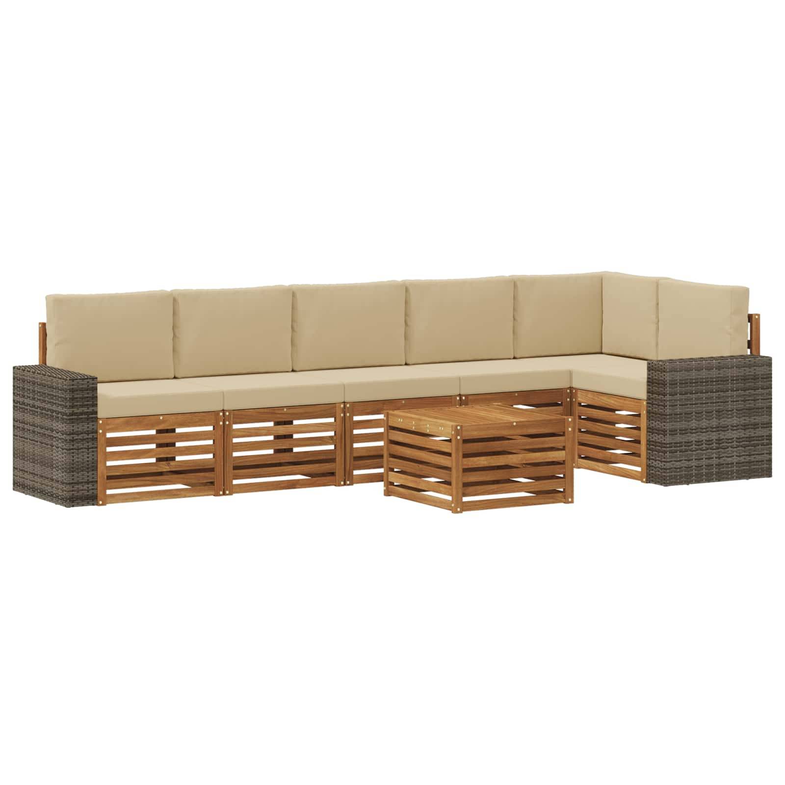 vidaXL Ecksofa Set mit Kissen 7 pcs Natur und Beige Massivholz Akazie