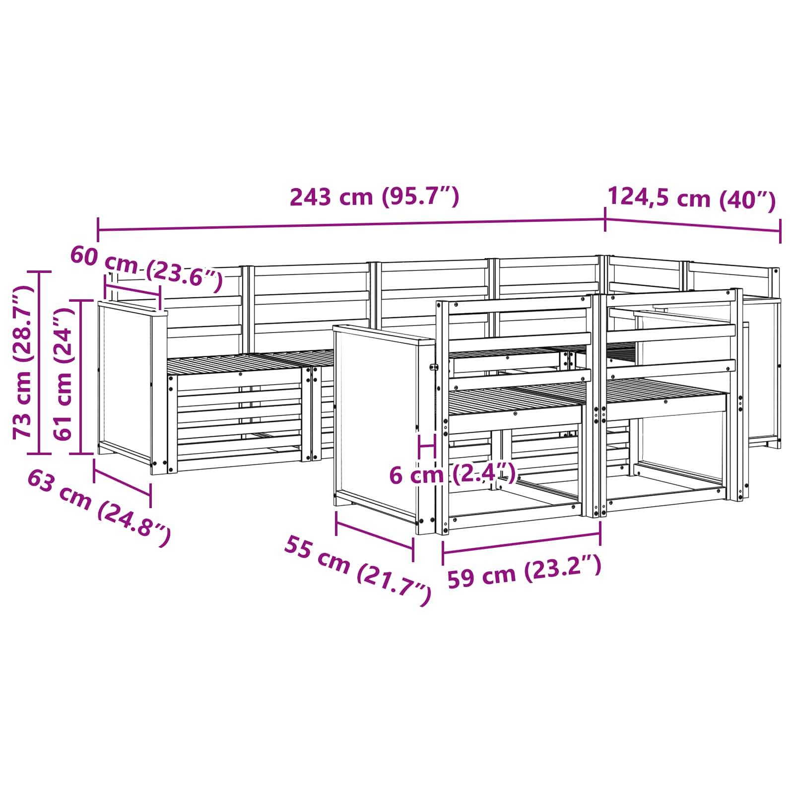 vidaXL Ecksofa Set 6 pcs Natur Massivholz Akazie