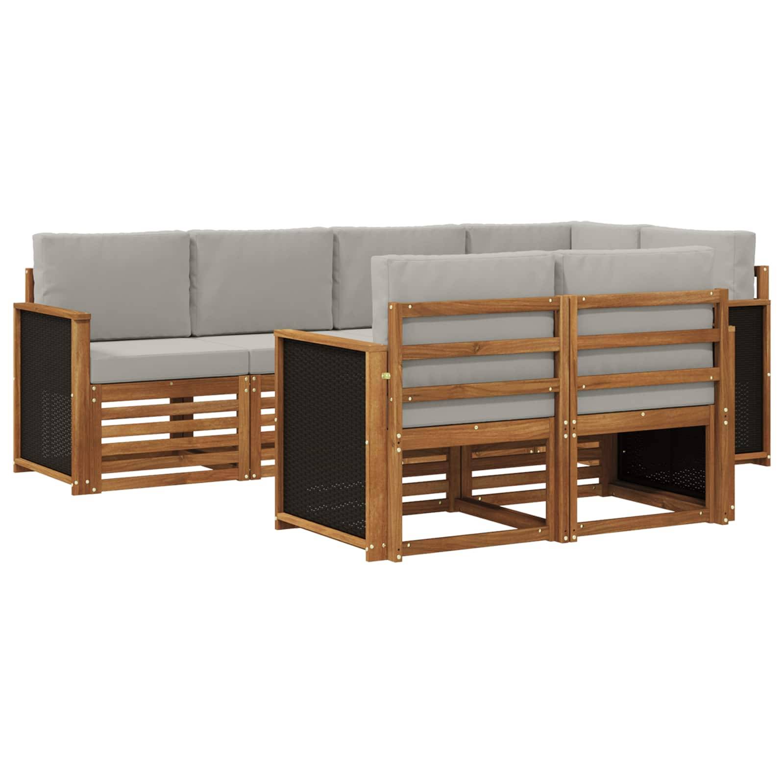 vidaXL Ecksofa Set mit Kissen 6 pcs Natürlich und Hellgrau