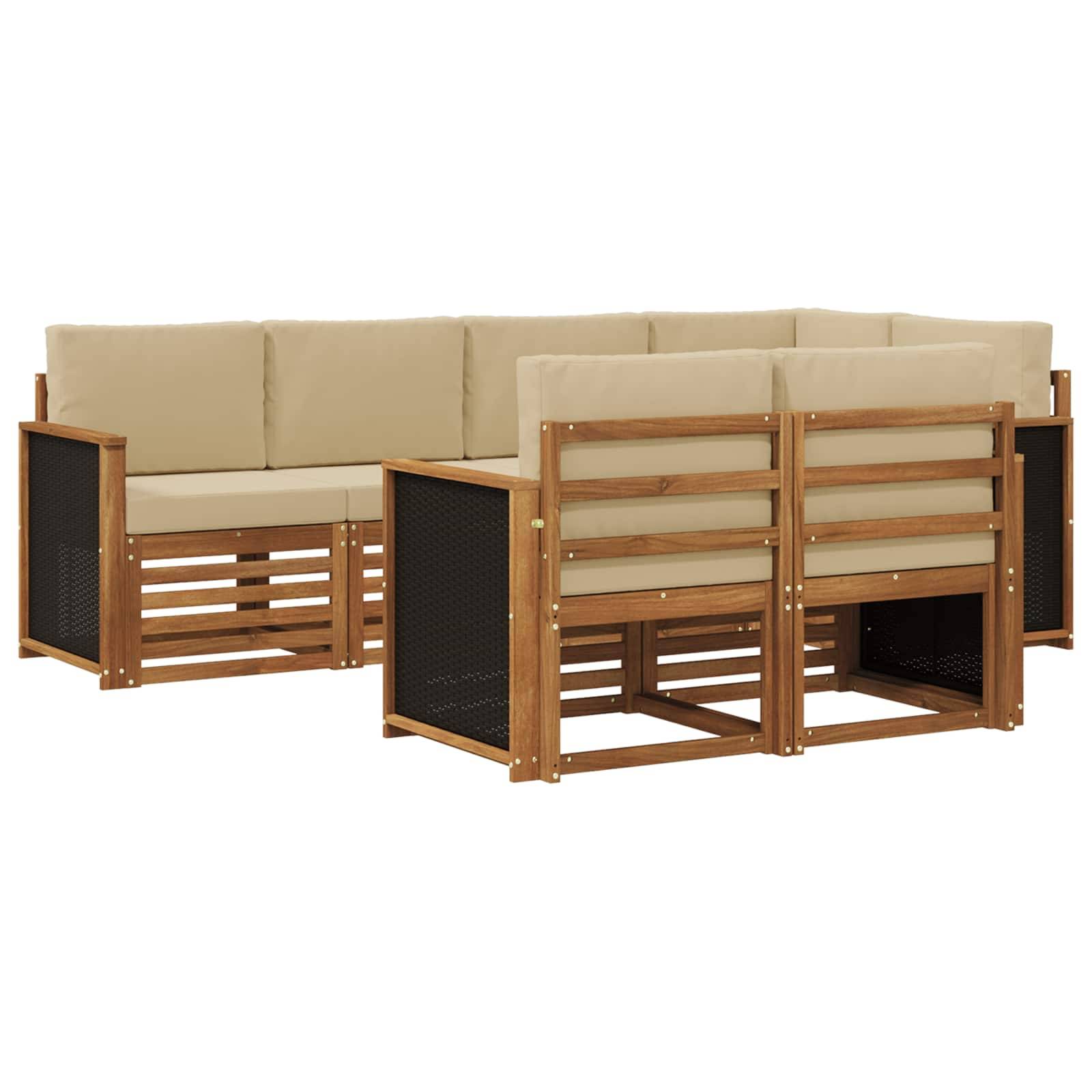 vidaXL Ecksofa Set 6 pcs Natur Massives Akazienholz und Polyester