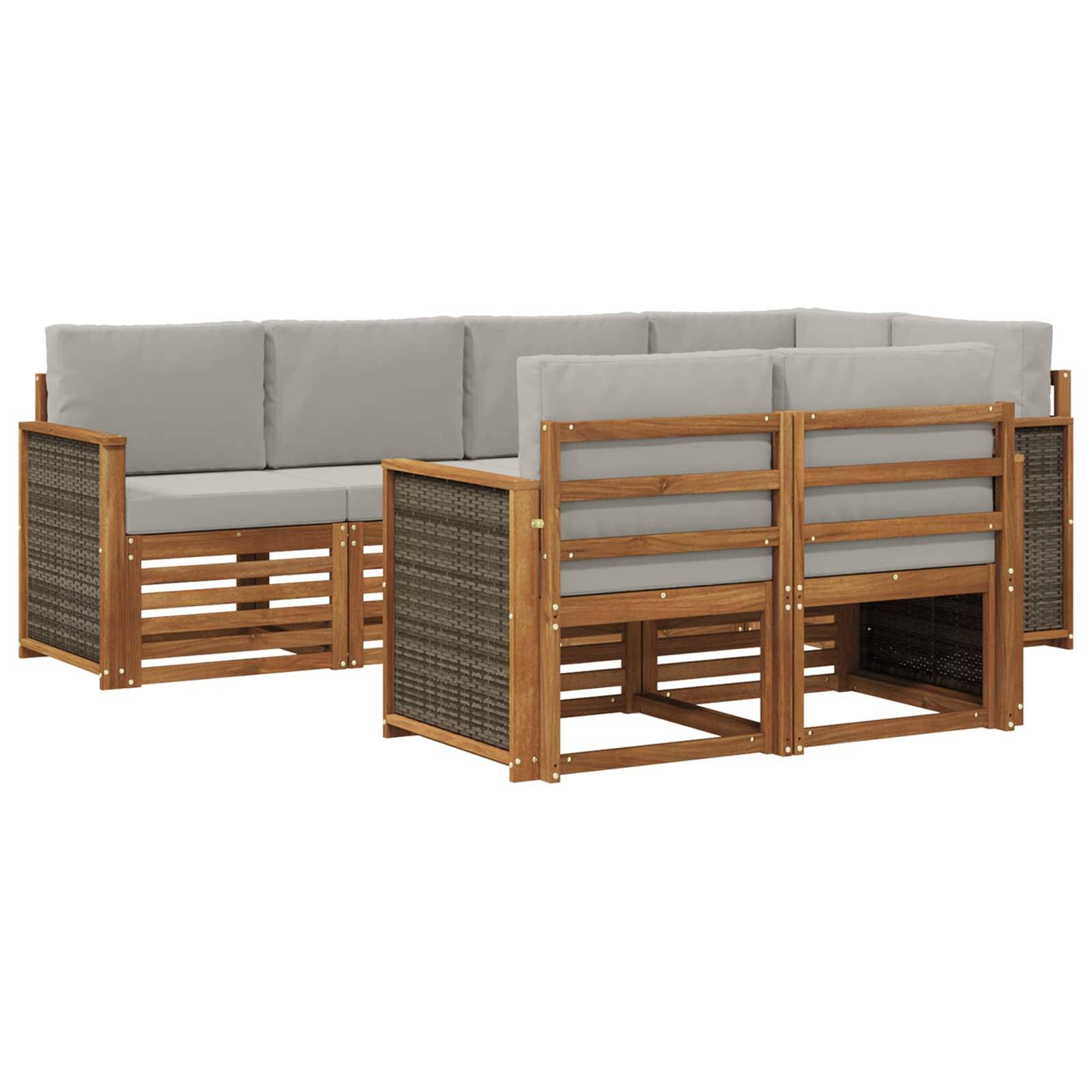 vidaXL Ecksofa Set mit Kissen 6 pcs Natürlich und Hellgrau