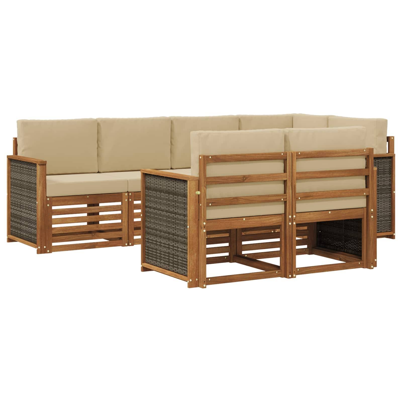 vidaXL Ecksofa Set 6 pcs Natur Massives Akazienholz und Polyester