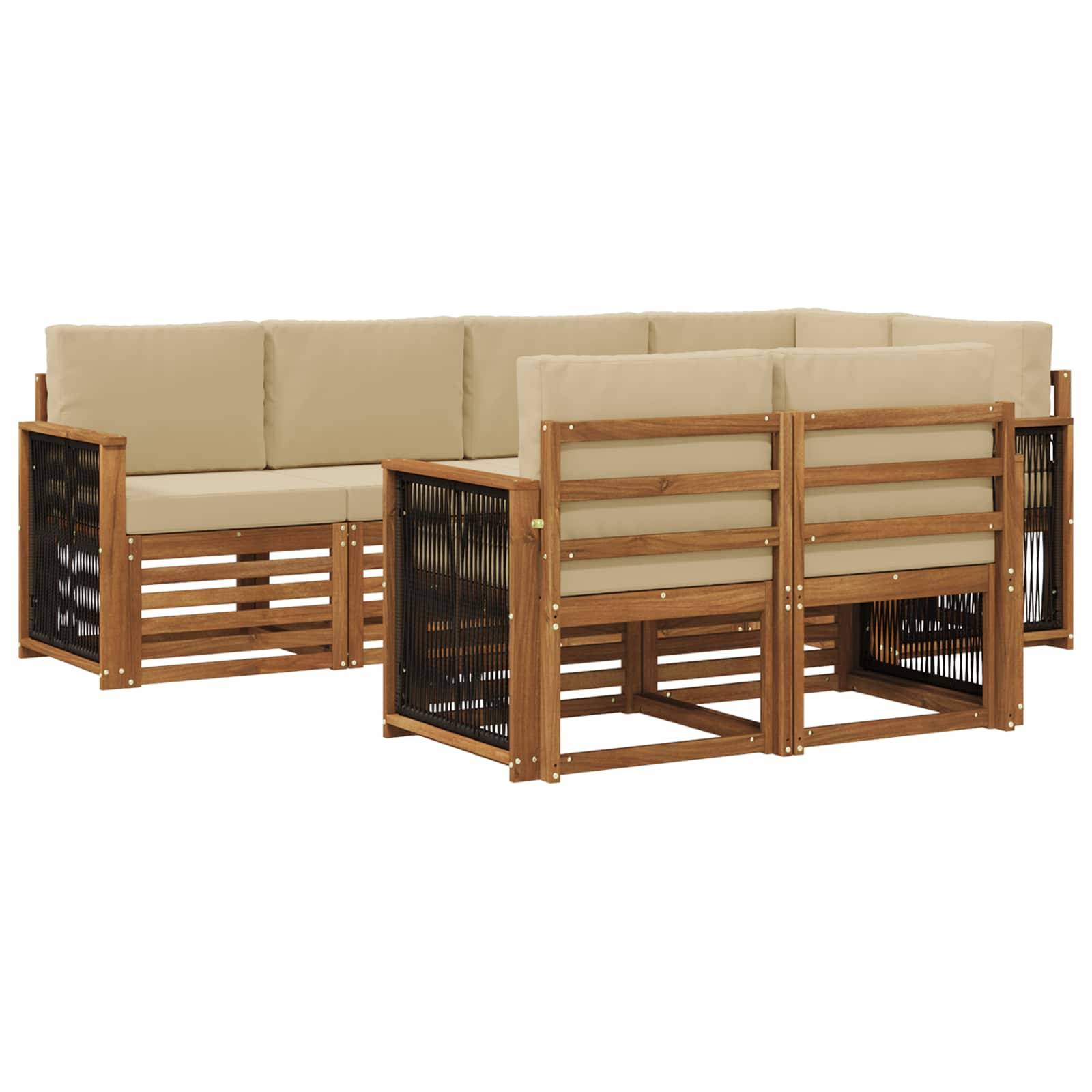 vidaXL Ecksofa Set 6 pcs Natur Massives Akazienholz und Polyester