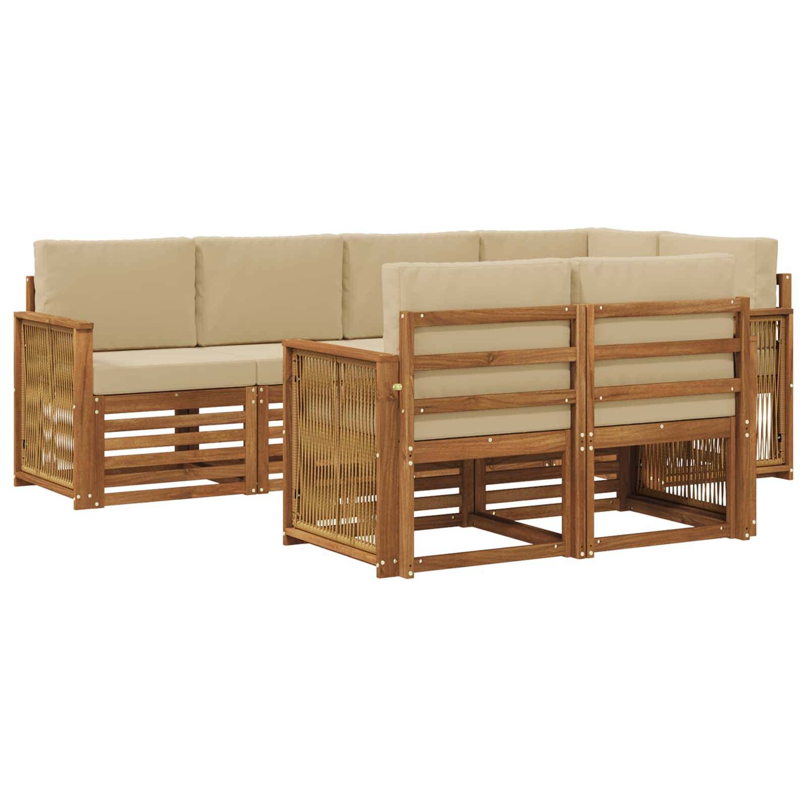 vidaXL Ecksofa Set 6 pcs Natur Massives Akazienholz und Polyester