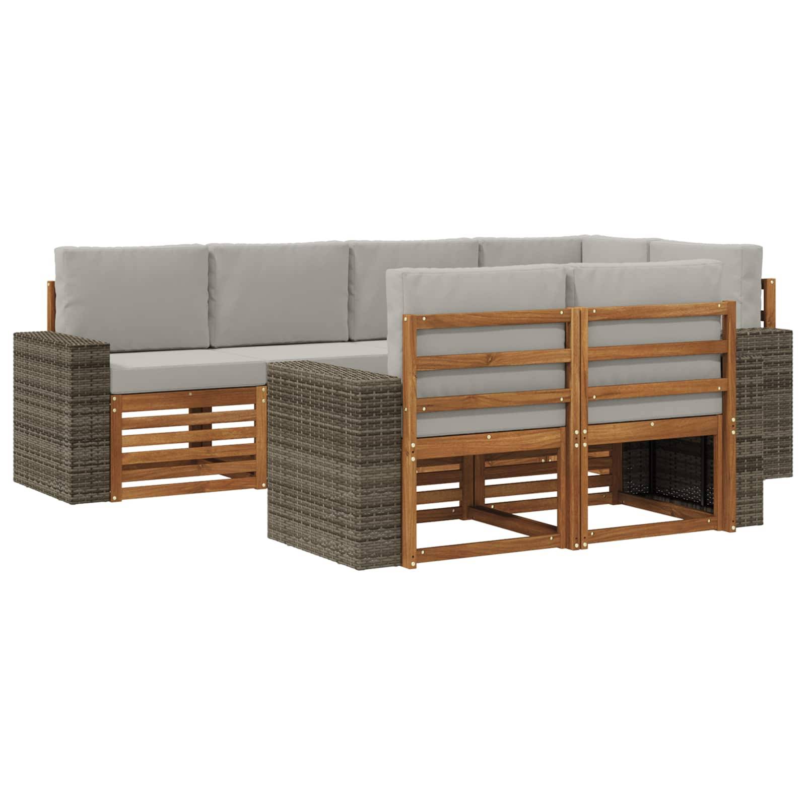 vidaXL Ecksofa Set mit Kissen 7 pcs Natürlich und Hellgrau
