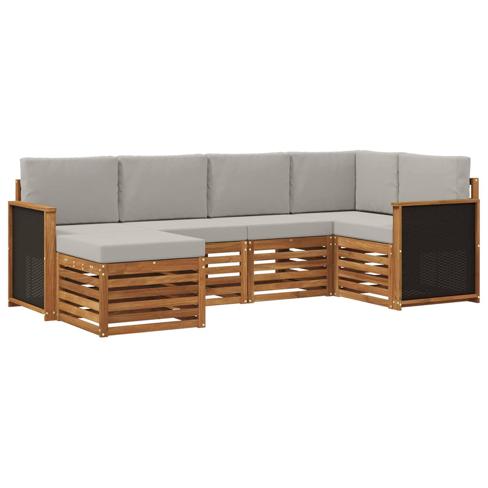 vidaXL Ecksofa Set mit Kissen 5 pcs Natürlich und Hellgrau