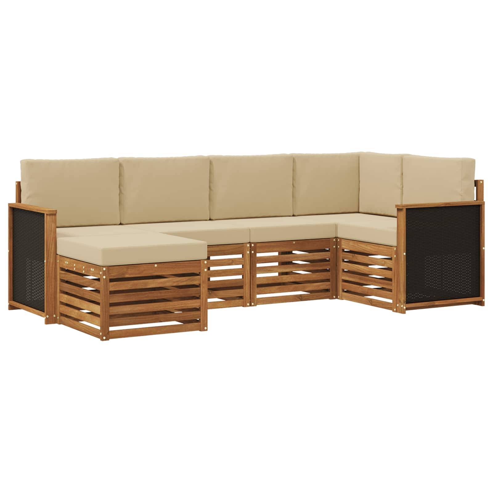 vidaXL Ecksofa Set 5 pcs Natur Massives Akazienholz und Polyester