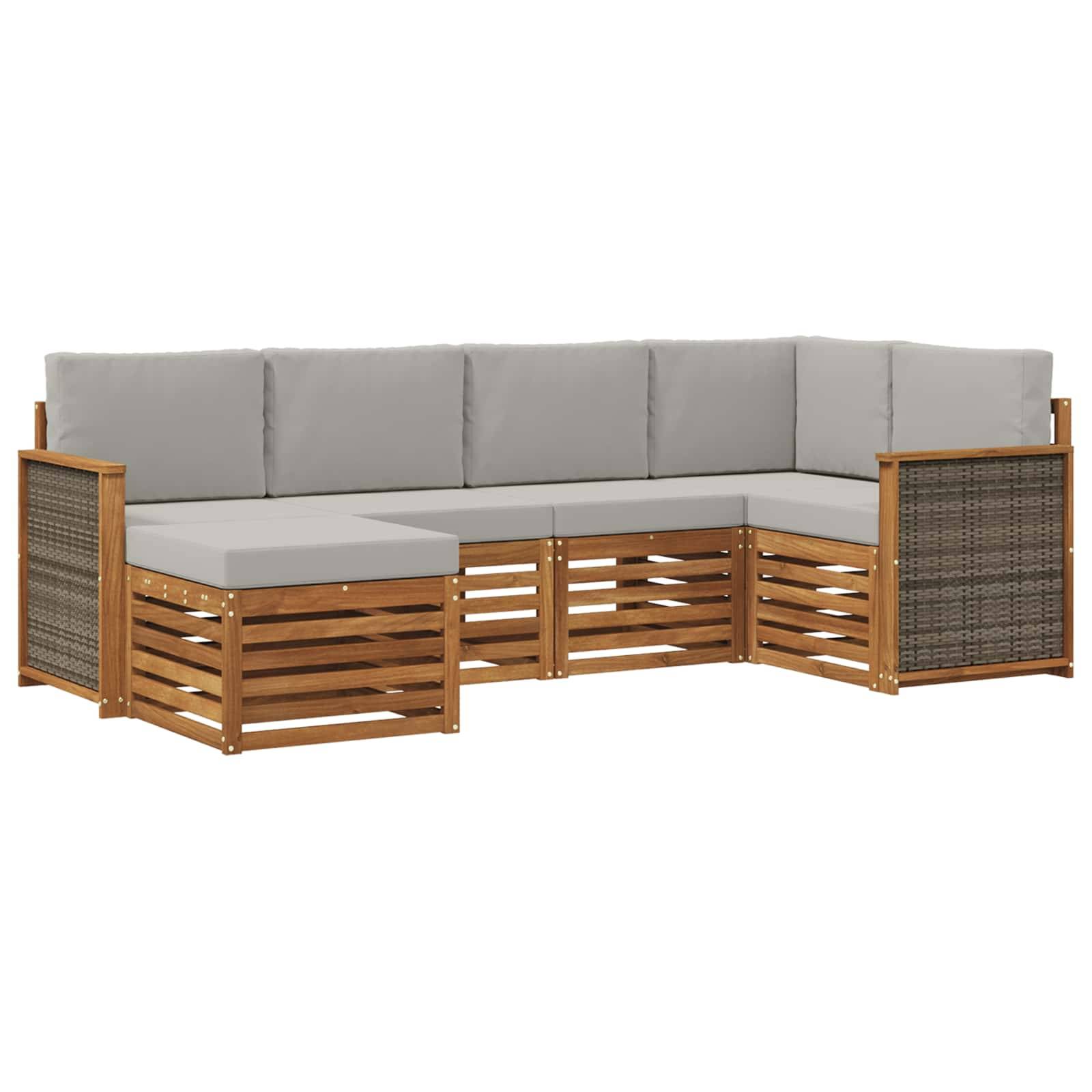 vidaXL Ecksofa Set mit Kissen 5 pcs Natürlich und Hellgrau