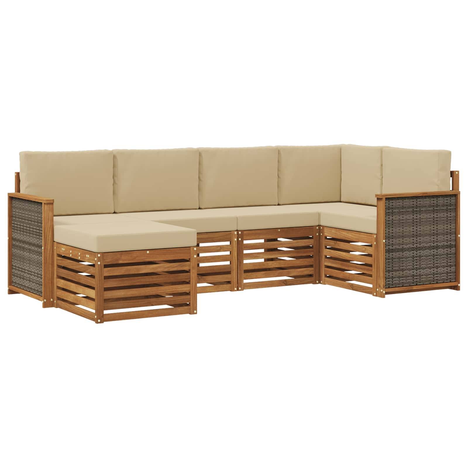 vidaXL Ecksofa Set 5 pcs Natur Massives Akazienholz und Polyester