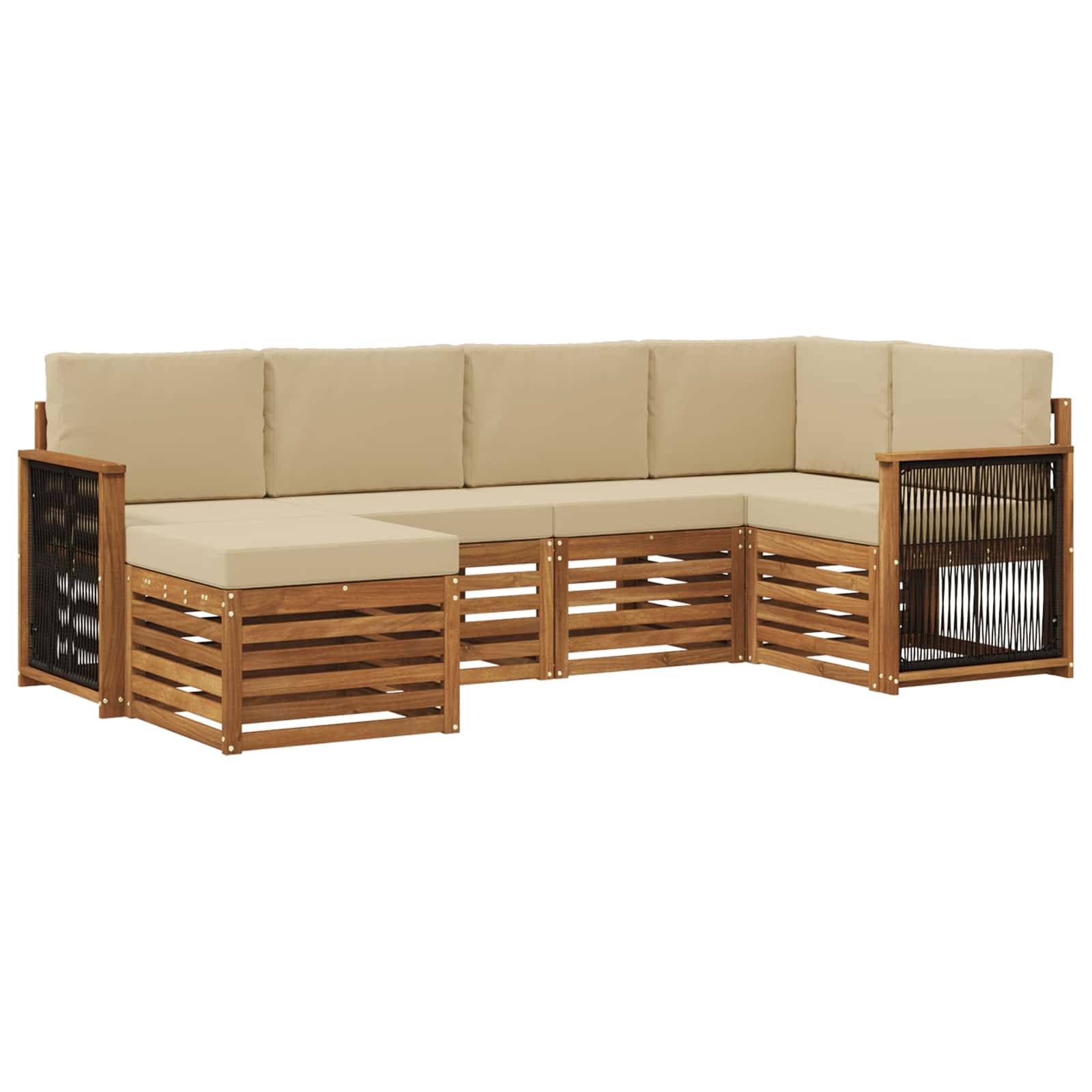 vidaXL Ecksofa Set 5 pcs Natur Massives Akazienholz und Polyester