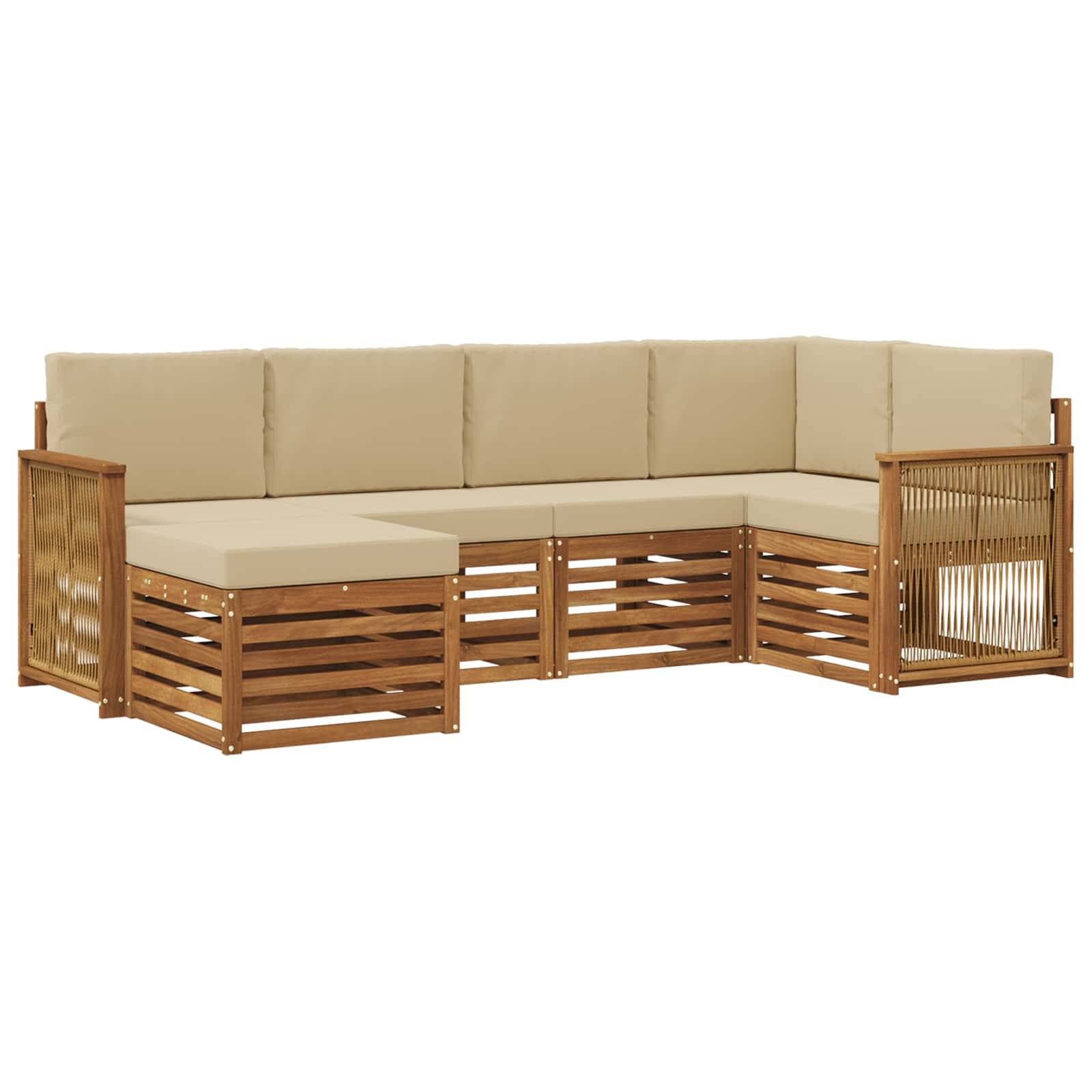 vidaXL Ecksofa Set 5 pcs Natur Massives Akazienholz und Polyester